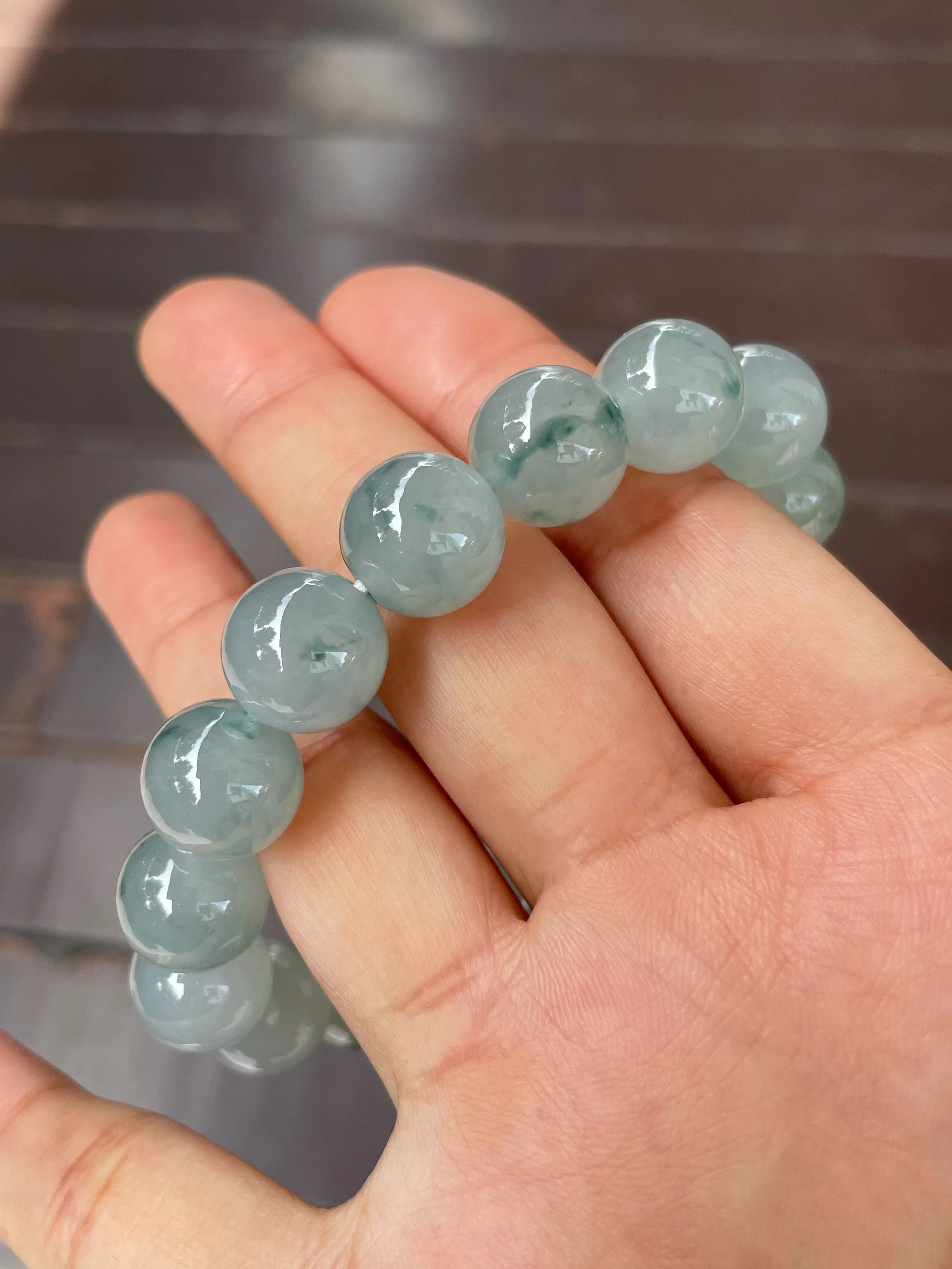 Icy Bluish Green Jadeite Bracelet - Round Beads (NJBA082)