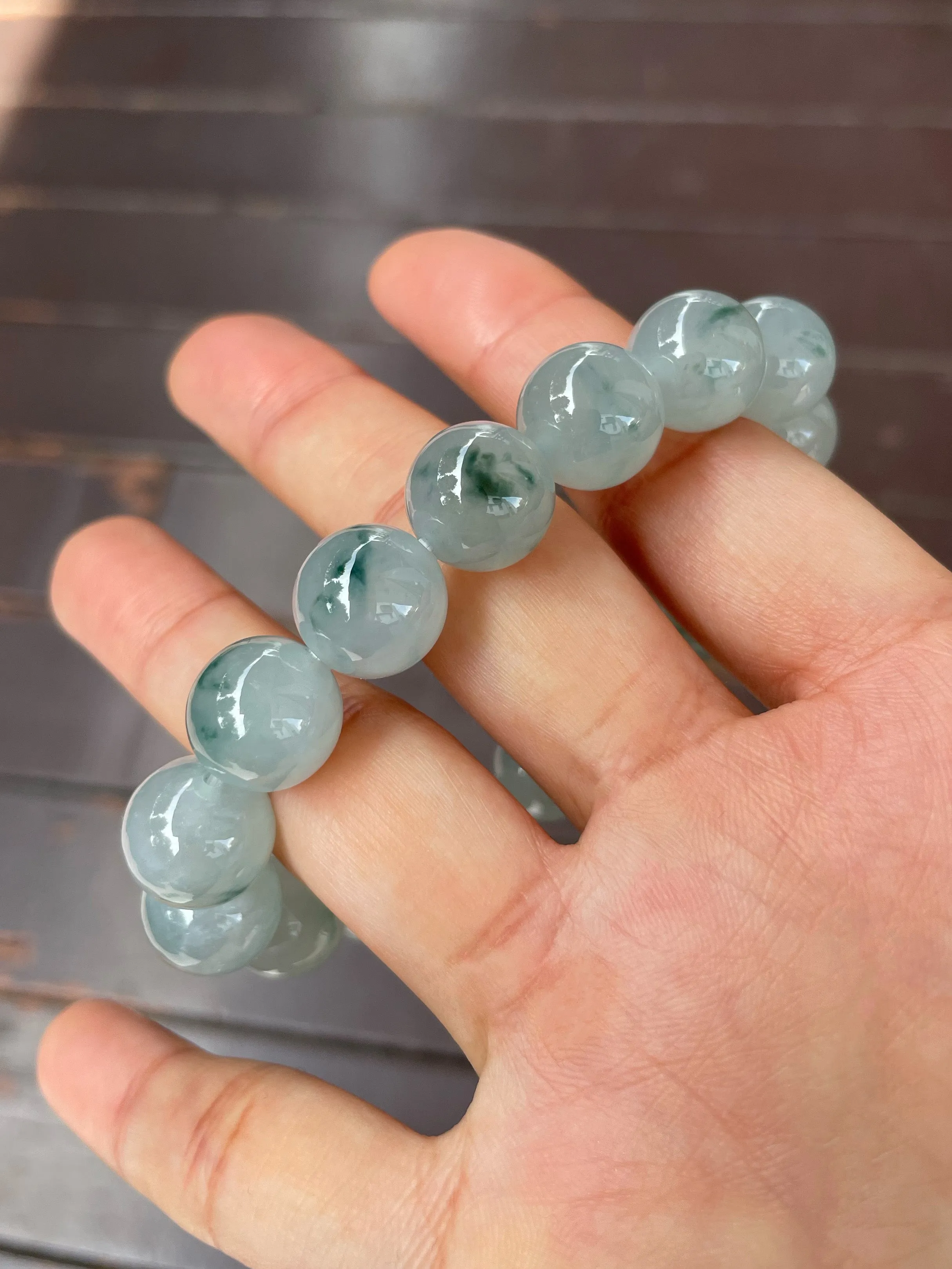 Icy Bluish Green Jadeite Bracelet - Round Beads (NJBA082)