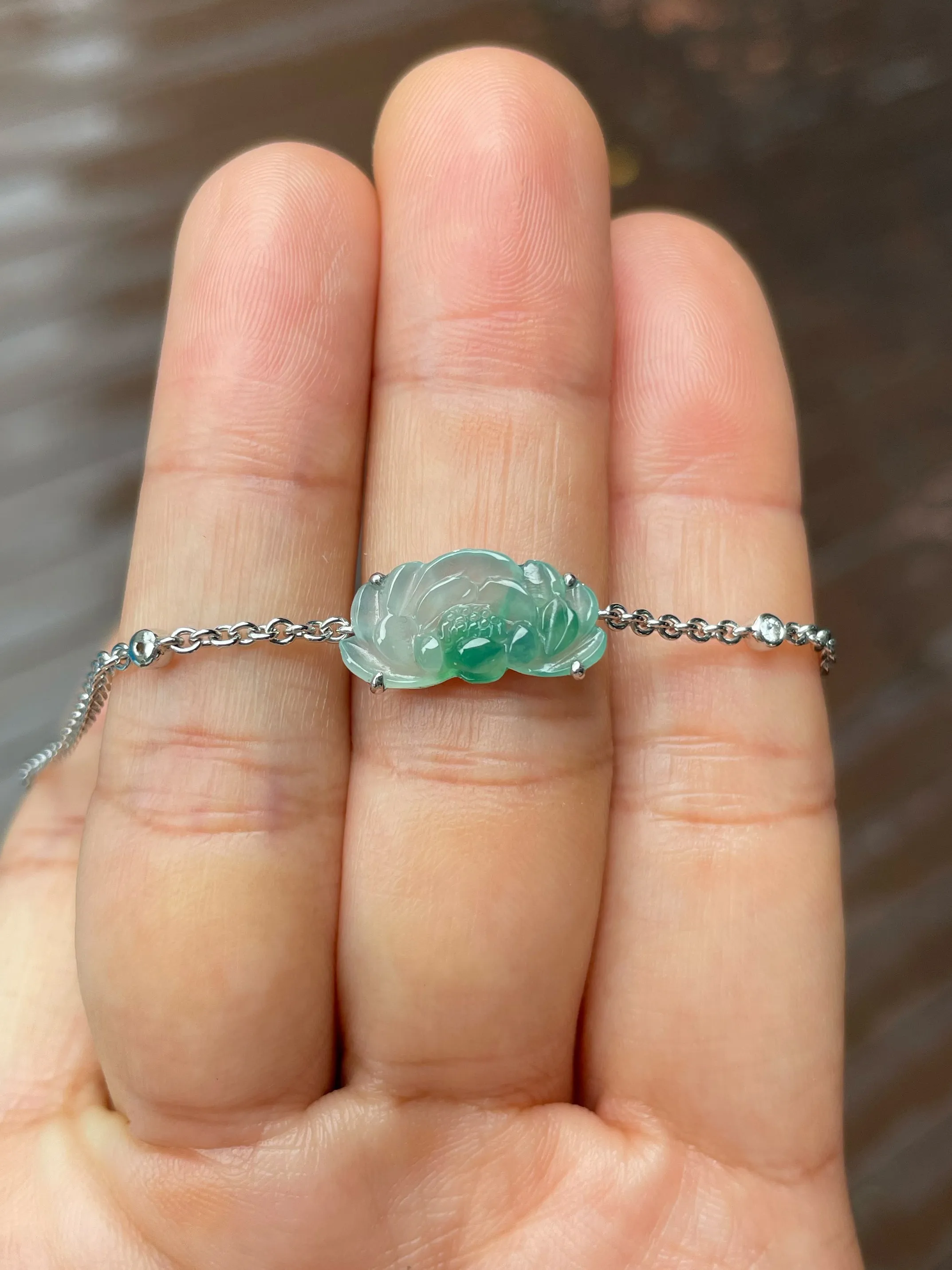 Icy Green Jade Bracelet - Lotus Flower (NJBA172)
