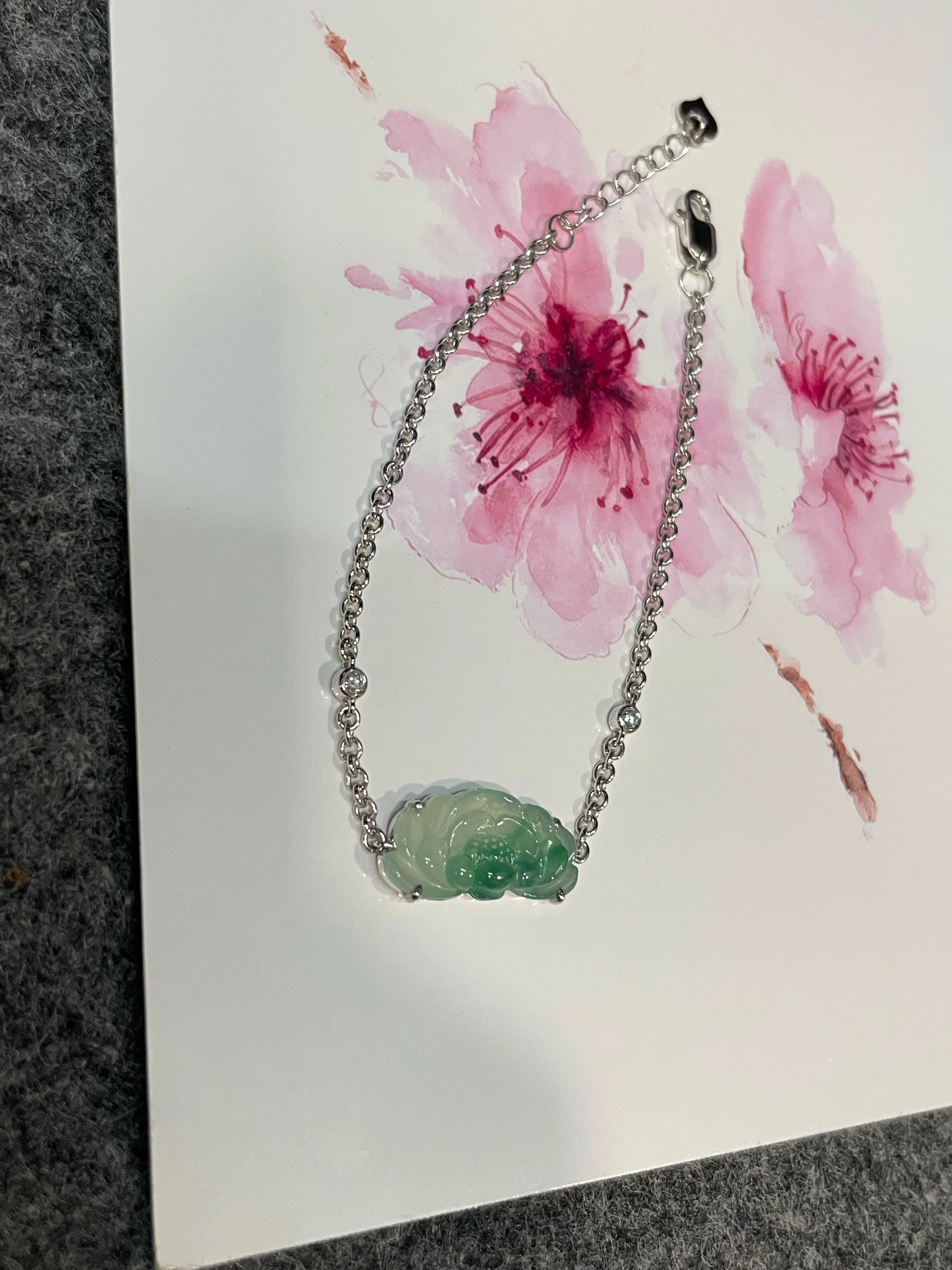 Icy Green Jade Bracelet - Lotus Flower (NJBA172)