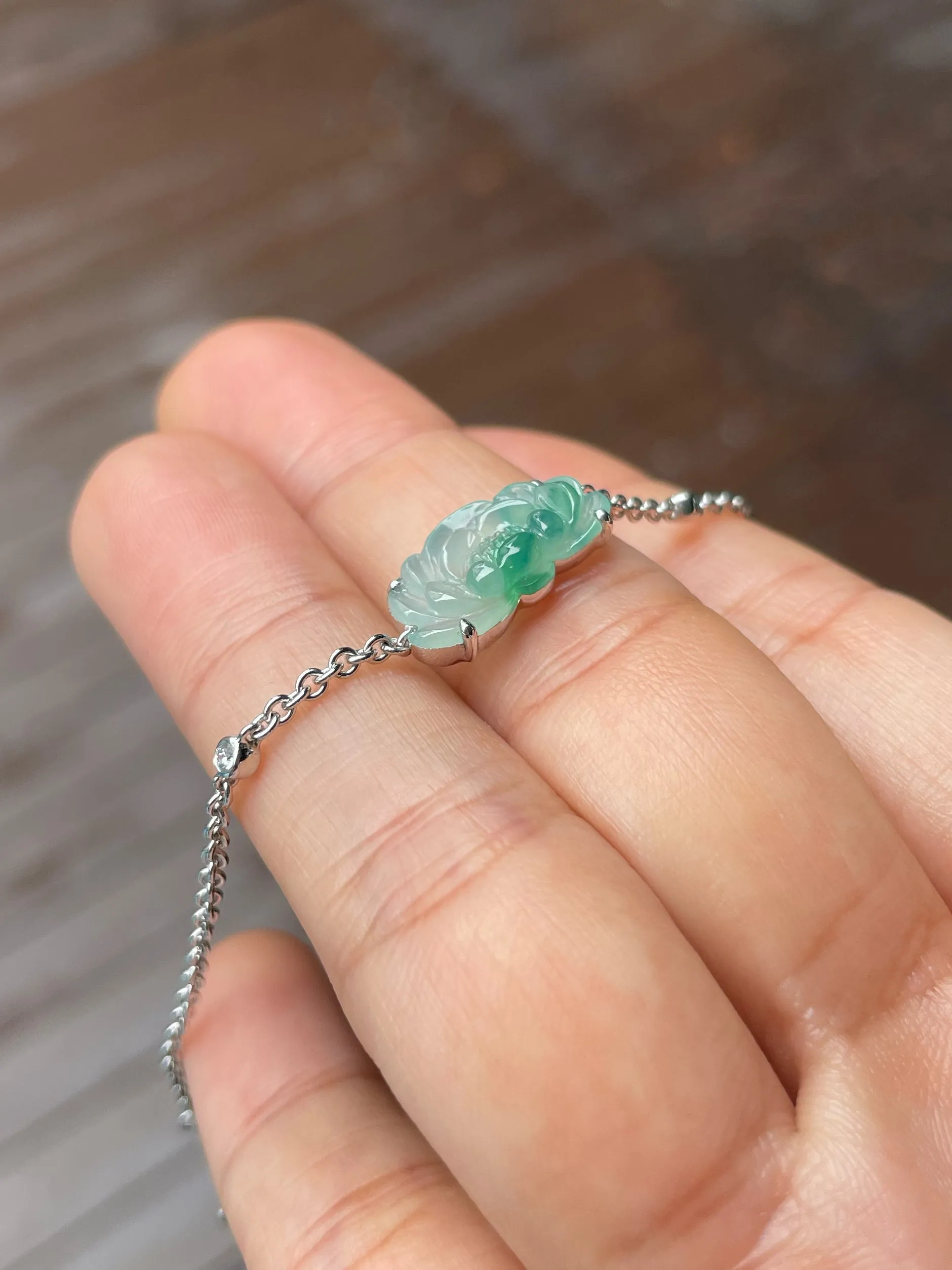 Icy Green Jade Bracelet - Lotus Flower (NJBA172)