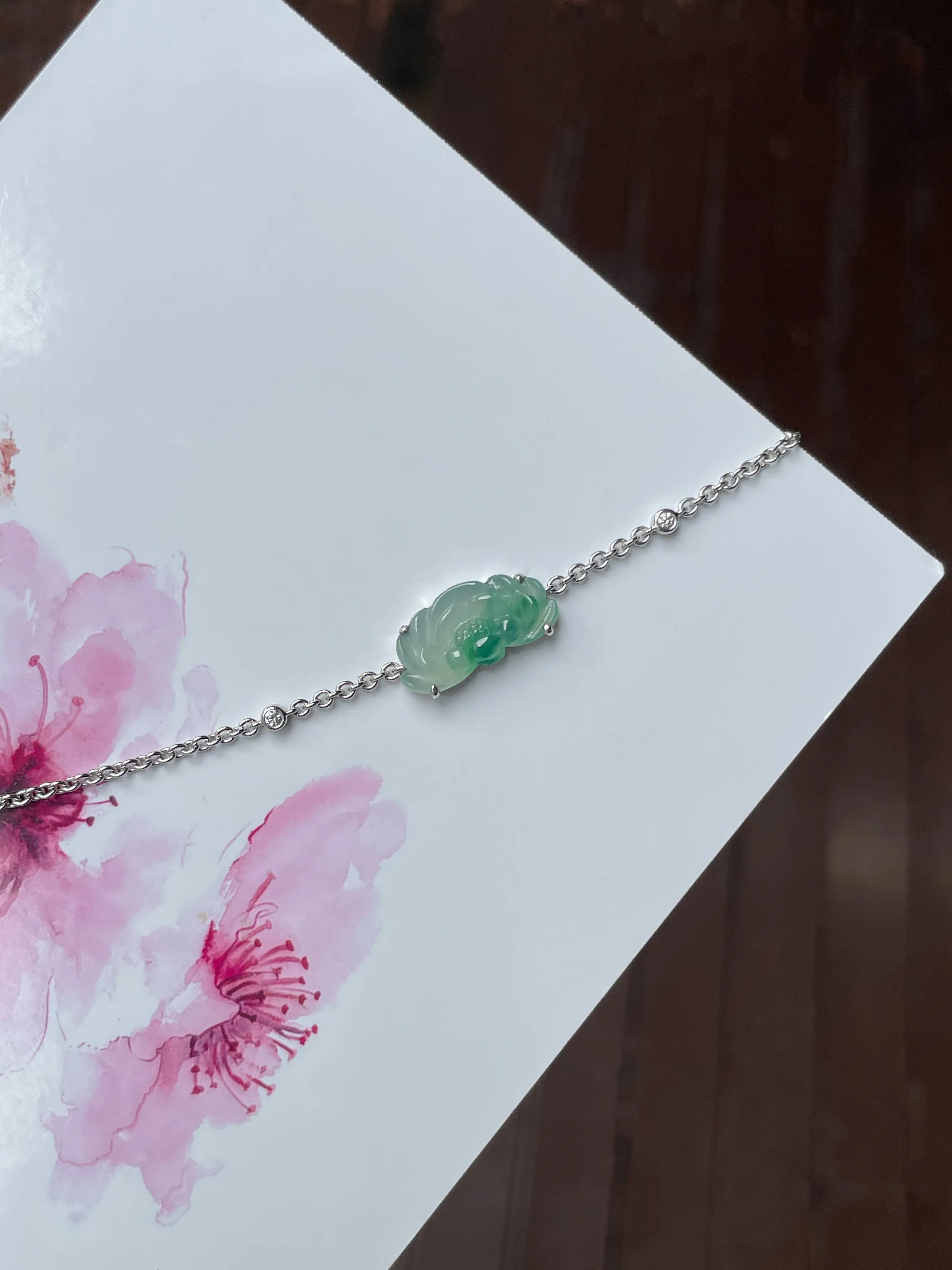 Icy Green Jade Bracelet - Lotus Flower (NJBA172)