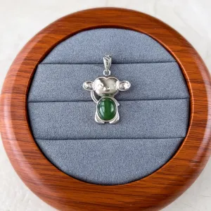Jade Monkey Pendant, Green Nephrite Jade Sterling Silver Pendant Necklace, JSY-1224-10283