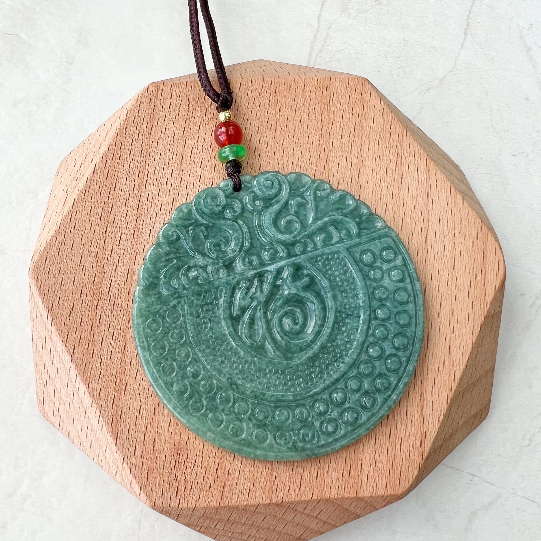 Jadeite Jade Chinese Luck "Fu" 福  Fortune Pendant Carved Necklace, SHWQ-1022-1669599121