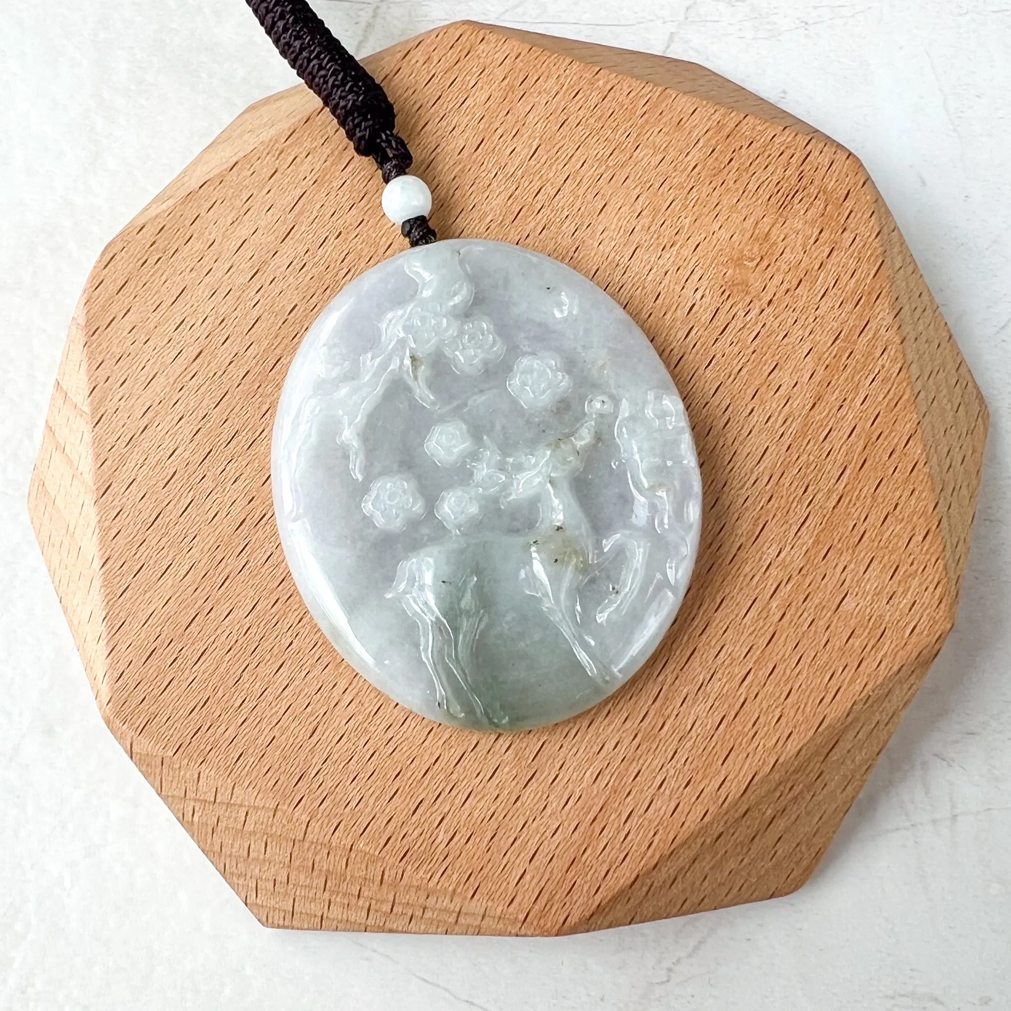 Jadeite Jade Deer in Forest Hand Carved Pendant Necklace, YJ-0321-0332123