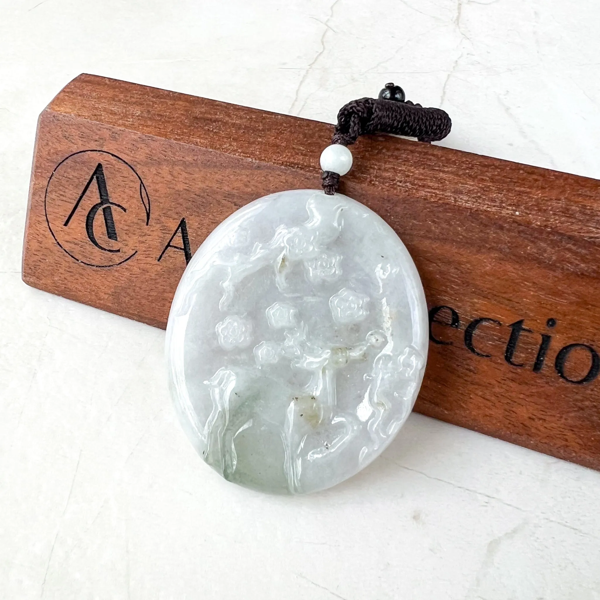 Jadeite Jade Deer in Forest Hand Carved Pendant Necklace, YJ-0321-0332123