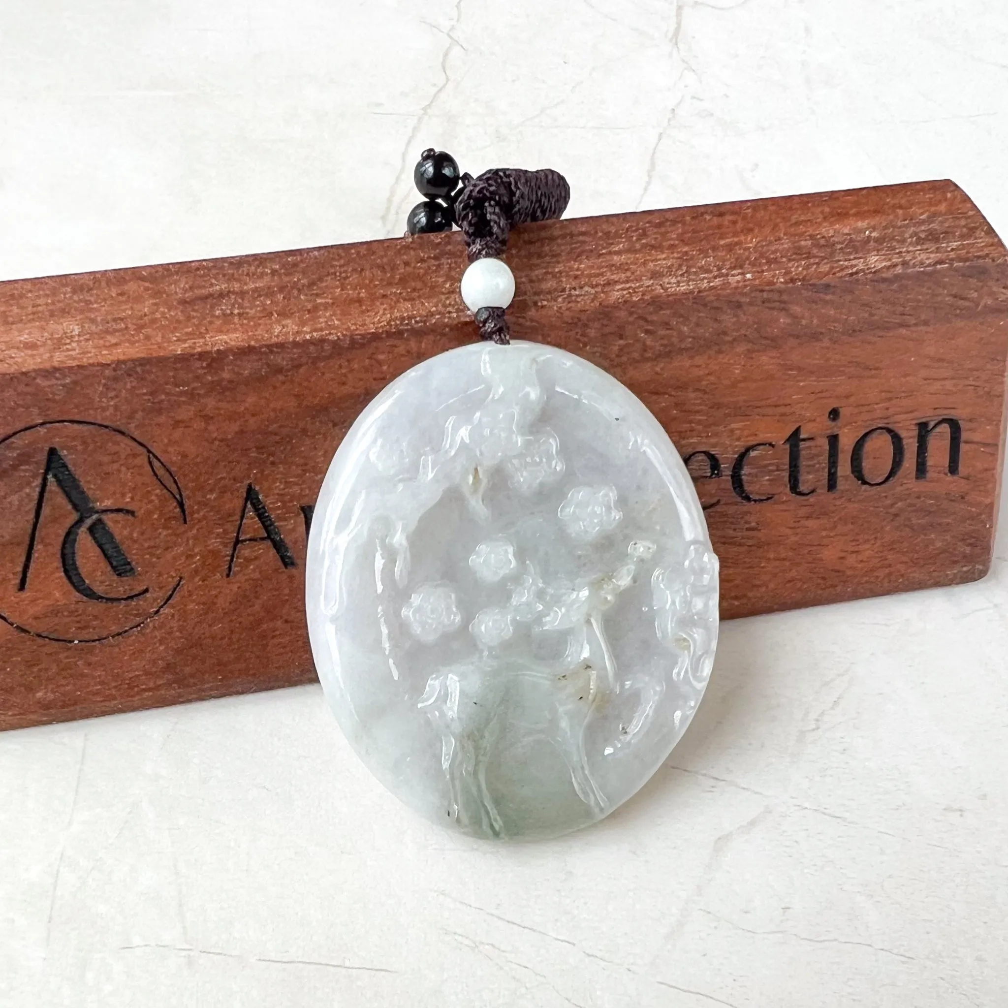 Jadeite Jade Deer in Forest Hand Carved Pendant Necklace, YJ-0321-0332123