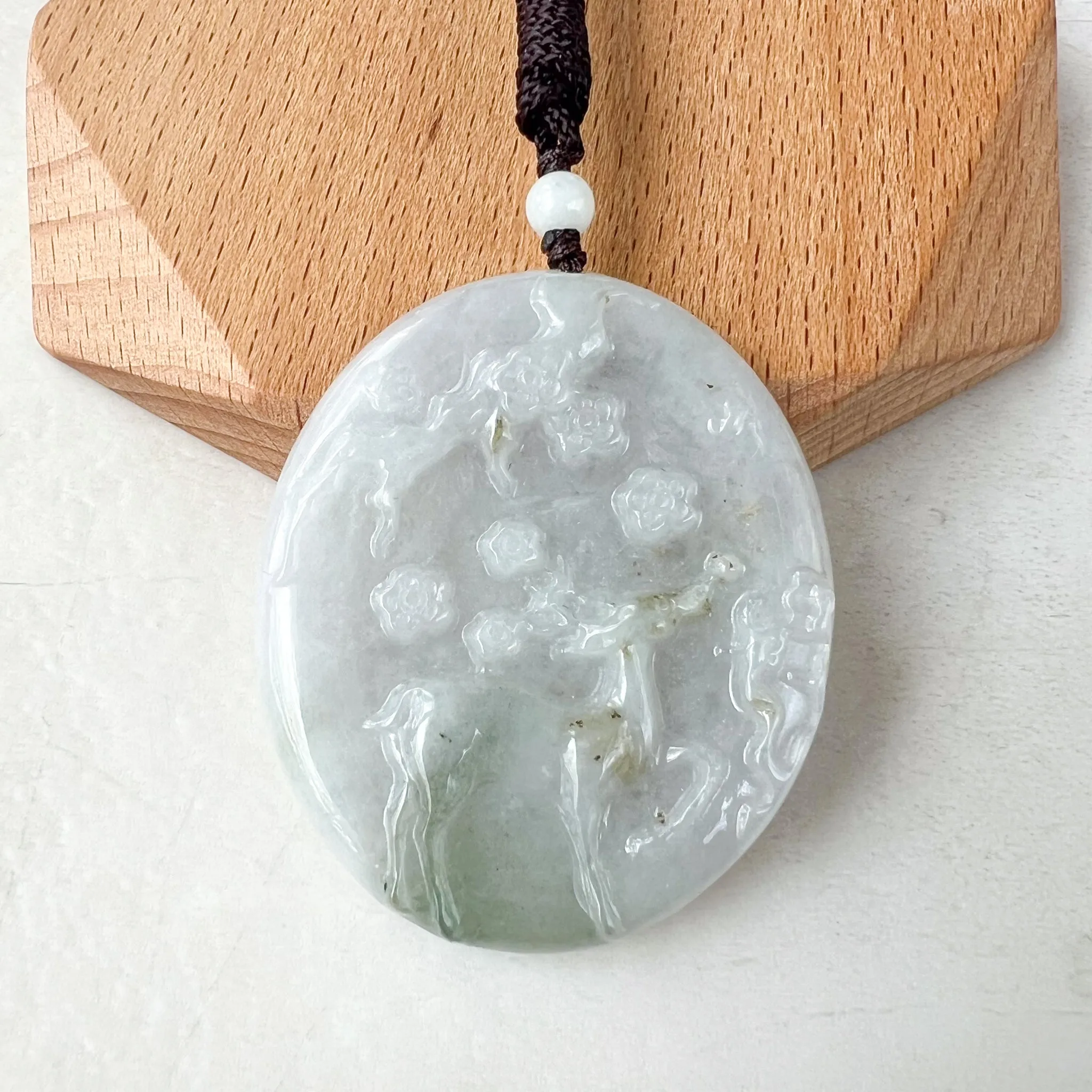 Jadeite Jade Deer in Forest Hand Carved Pendant Necklace, YJ-0321-0332123