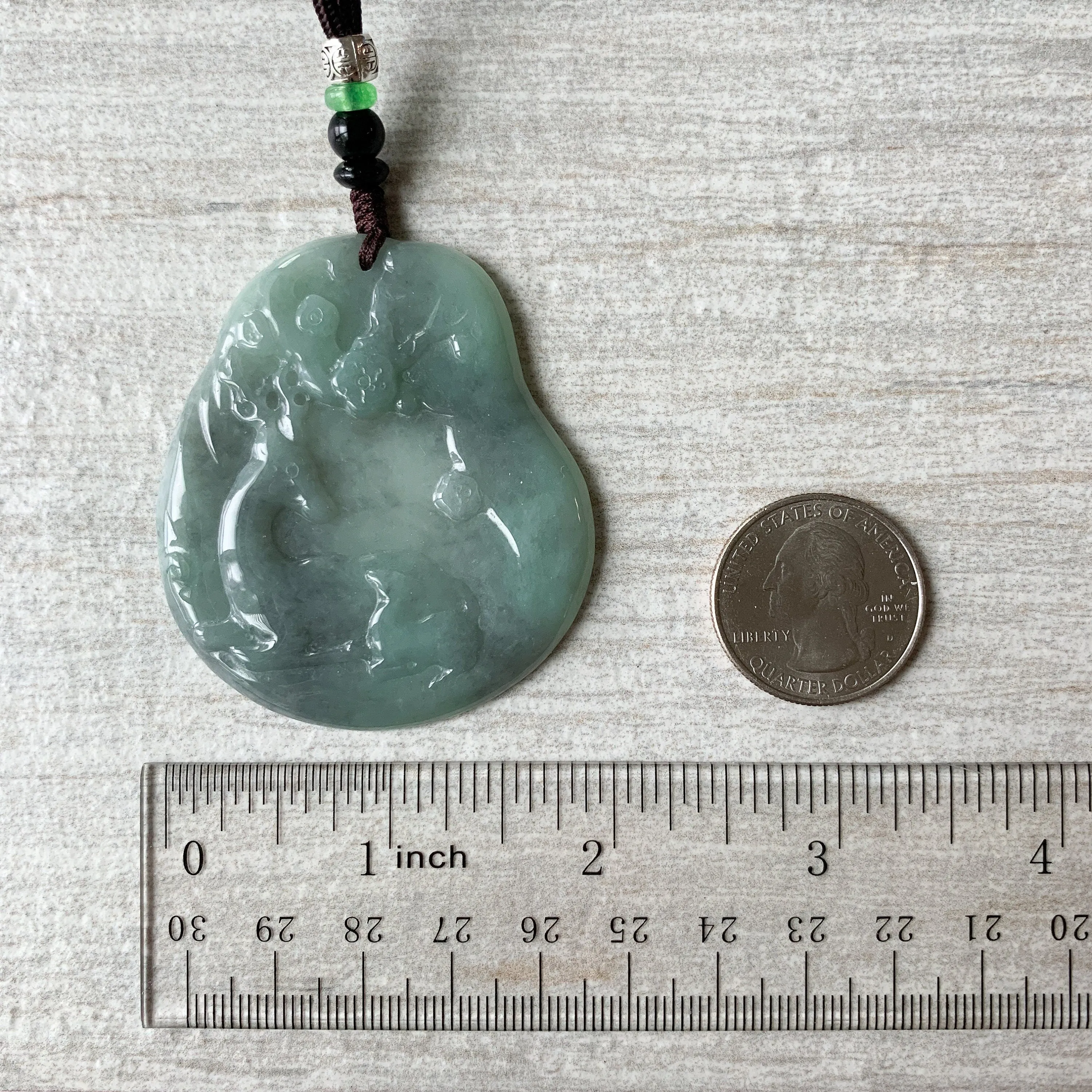 Jadeite Jade Deer in Forest Hand Carved Pendant Necklace, YJ-0321-0420193