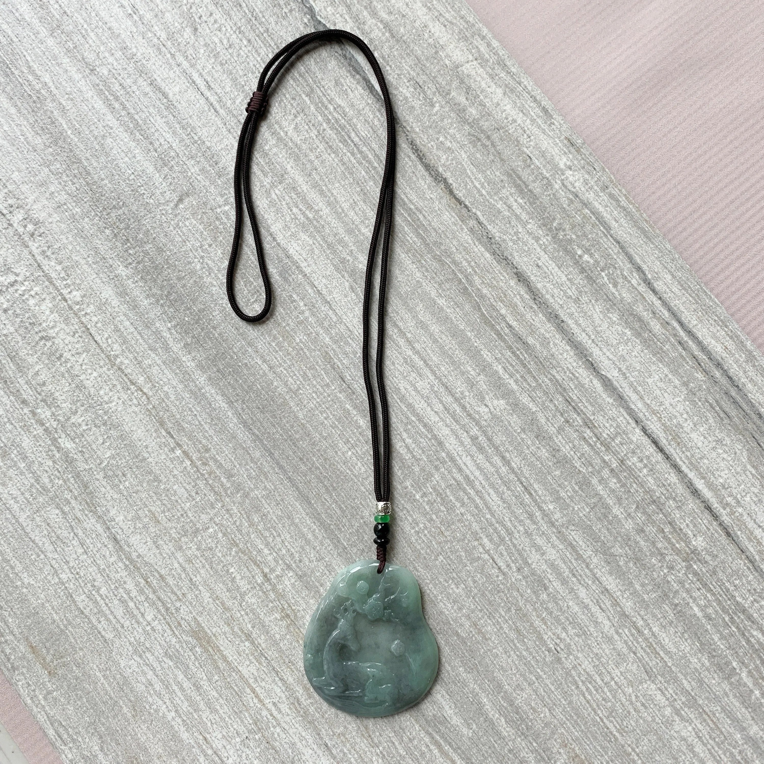 Jadeite Jade Deer in Forest Hand Carved Pendant Necklace, YJ-0321-0420193
