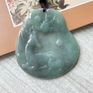 Jadeite Jade Deer in Forest Hand Carved Pendant Necklace, YJ-0321-0420193