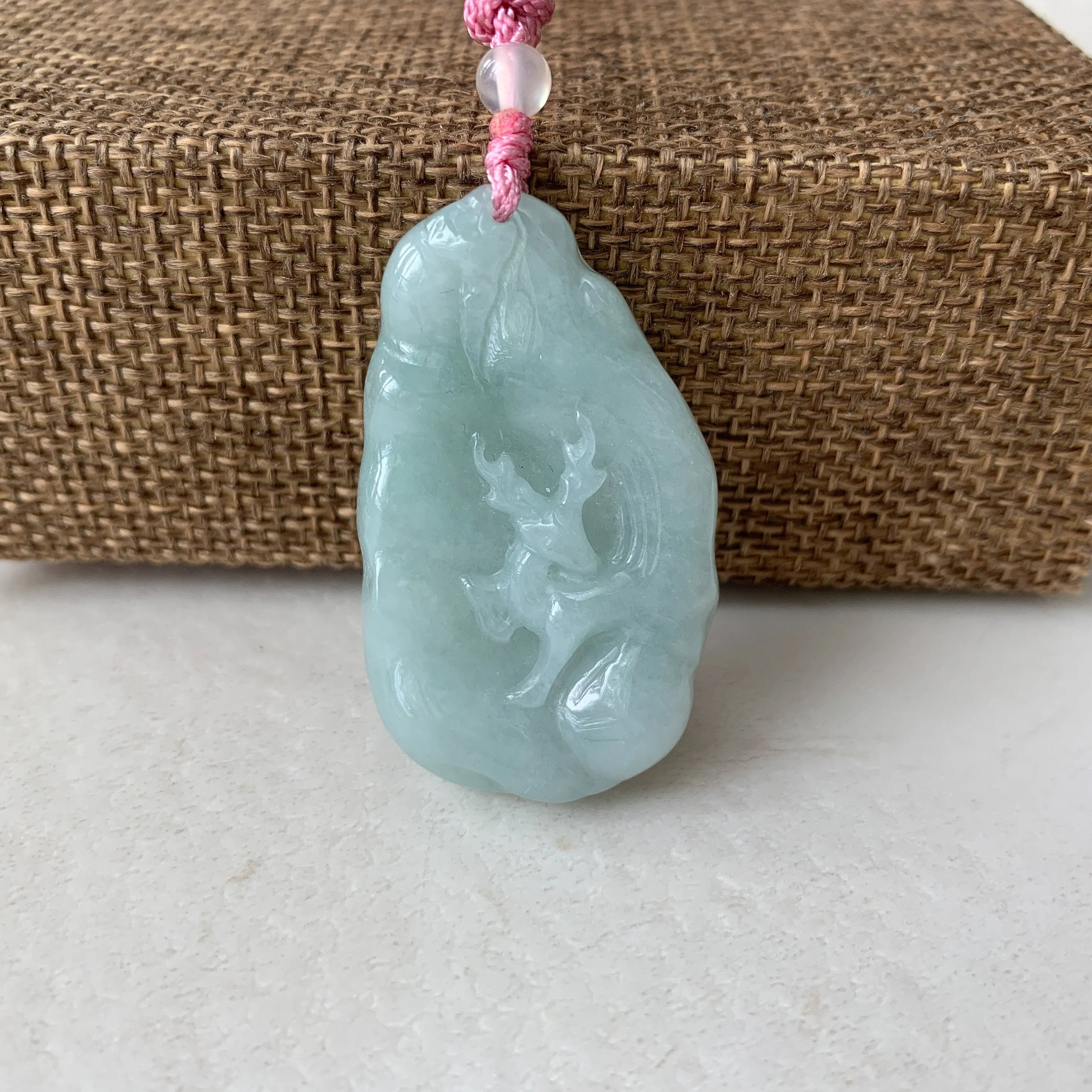 Jadeite Jade Deer in Forest Hand Carved Pendant Necklace, YJ-0321-0468569