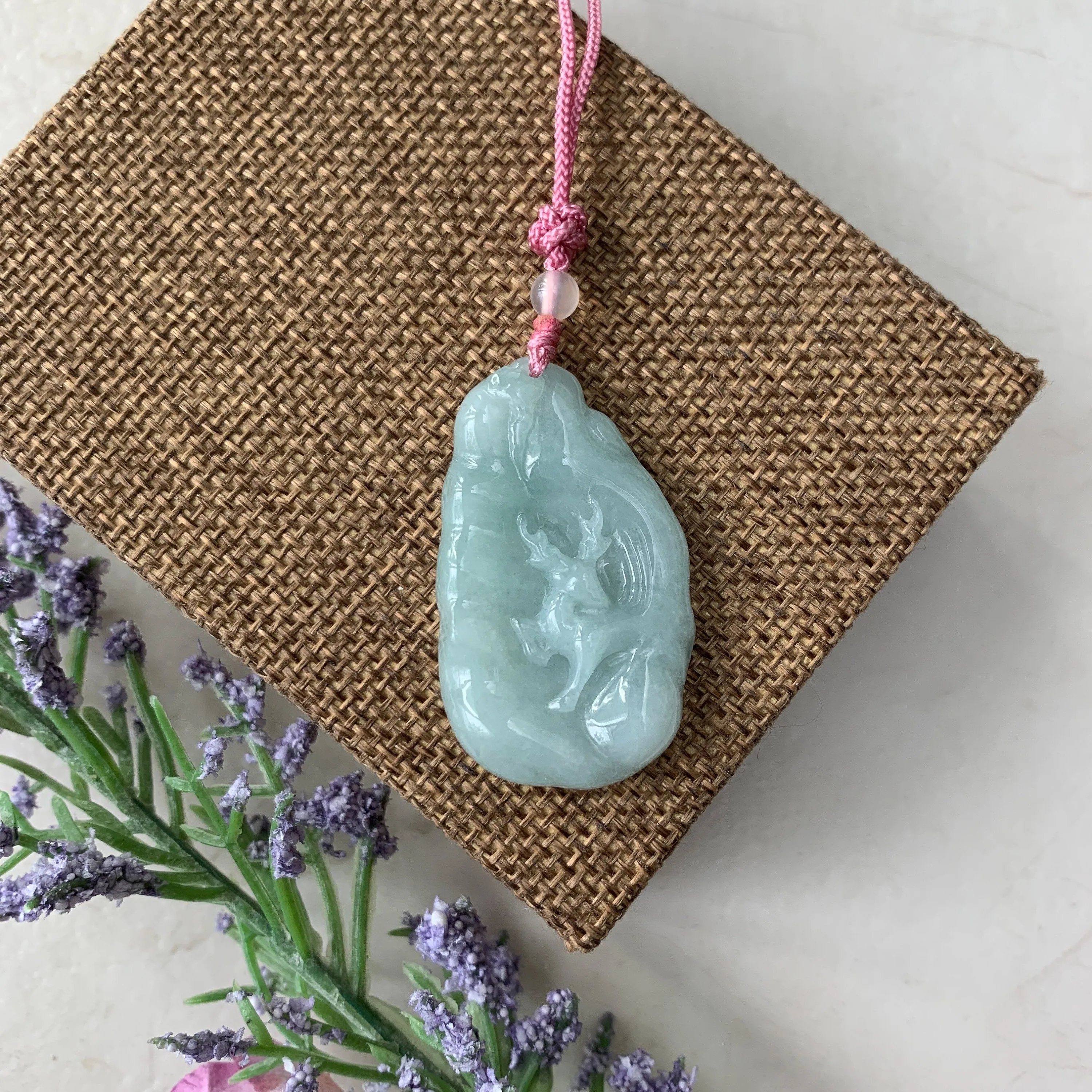 Jadeite Jade Deer in Forest Hand Carved Pendant Necklace, YJ-0321-0468569