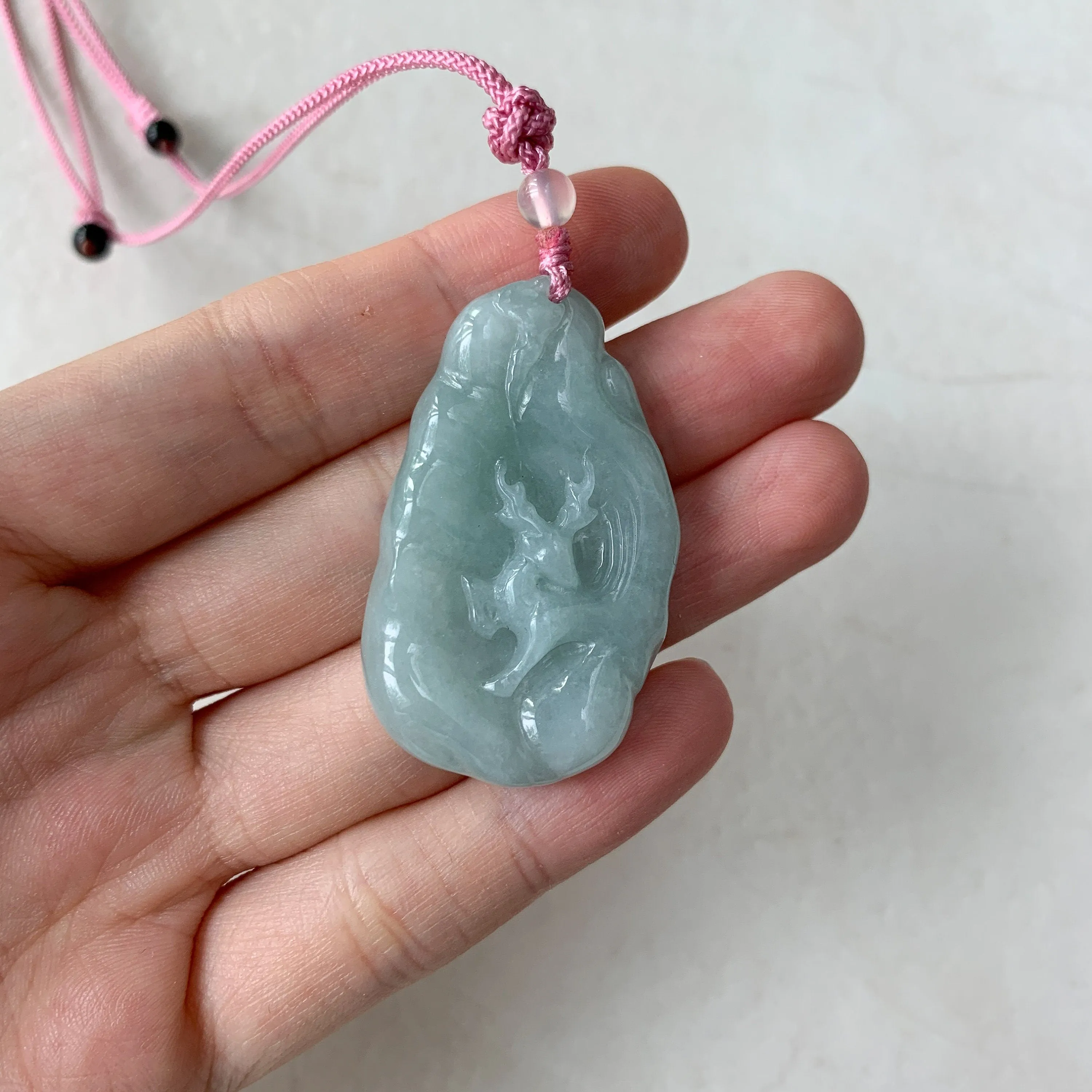 Jadeite Jade Deer in Forest Hand Carved Pendant Necklace, YJ-0321-0468569