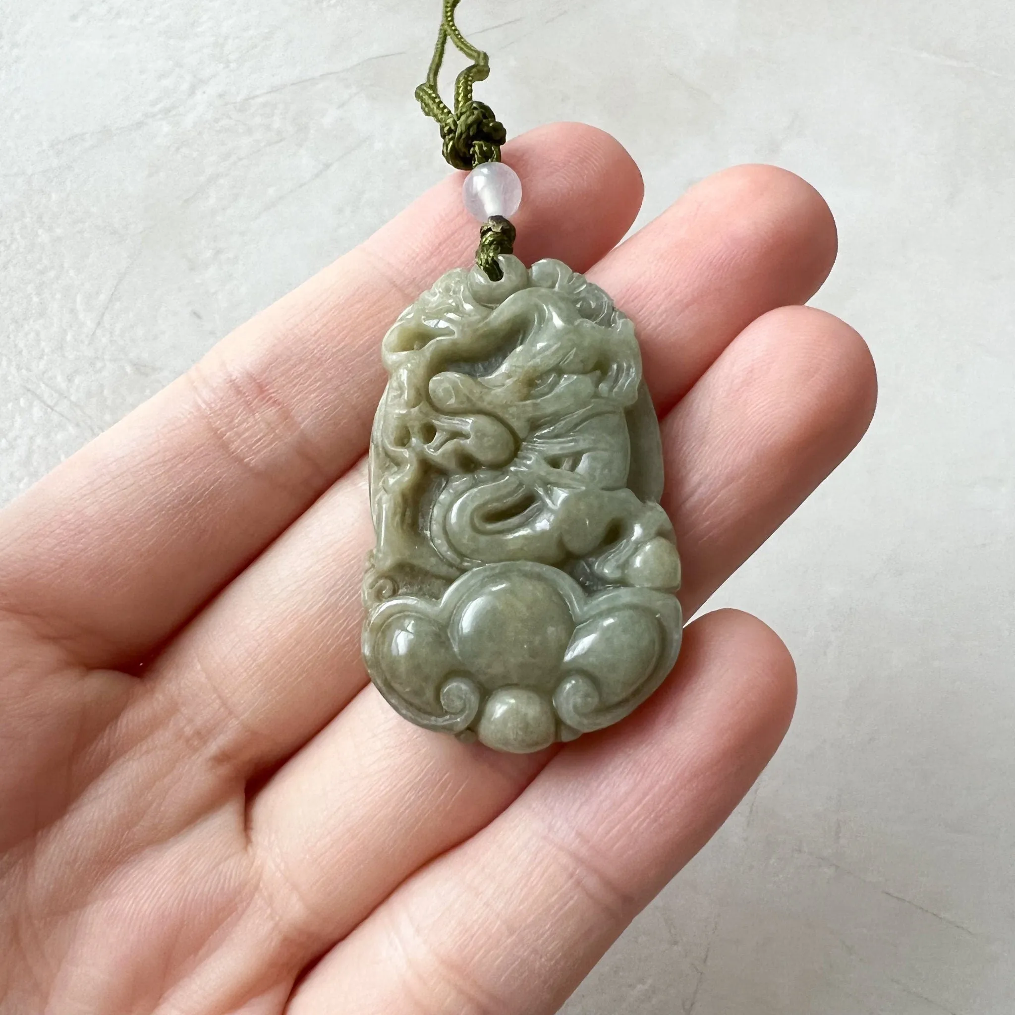 Jadeite Jade Dragon Chinese Zodiac Carved Pendant Necklace, YW-0110-1646605491