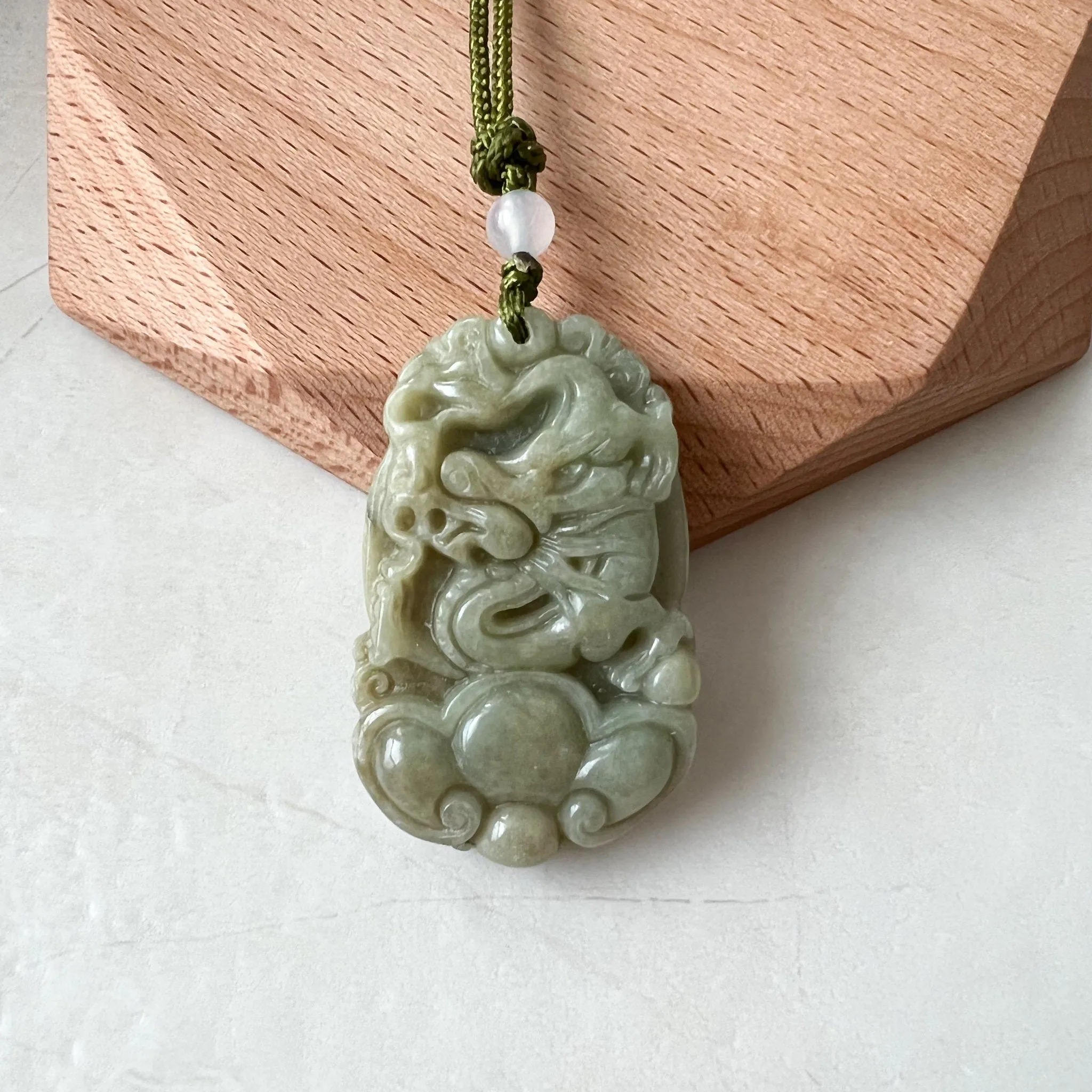 Jadeite Jade Dragon Chinese Zodiac Carved Pendant Necklace, YW-0110-1646605491