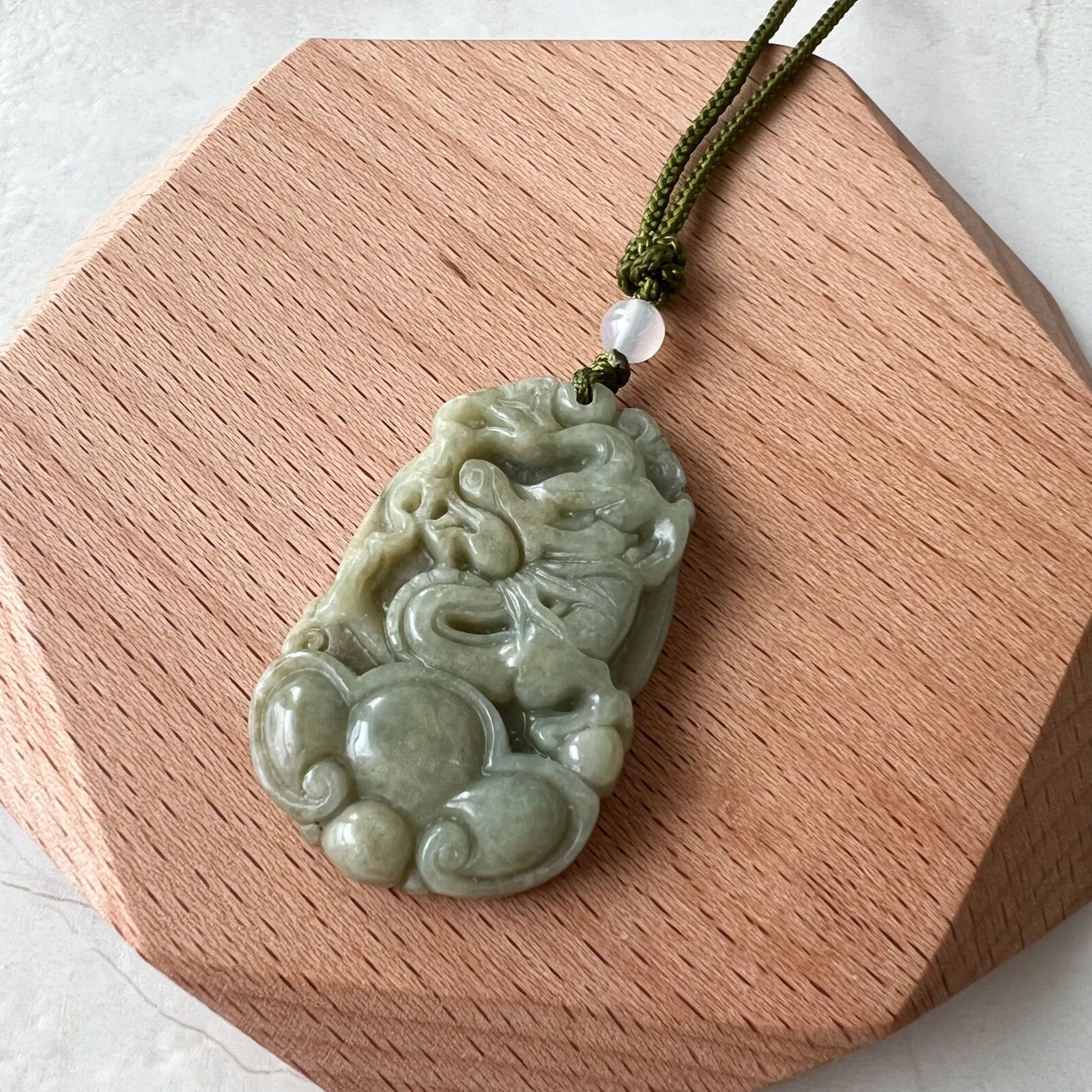 Jadeite Jade Dragon Chinese Zodiac Carved Pendant Necklace, YW-0110-1646605491