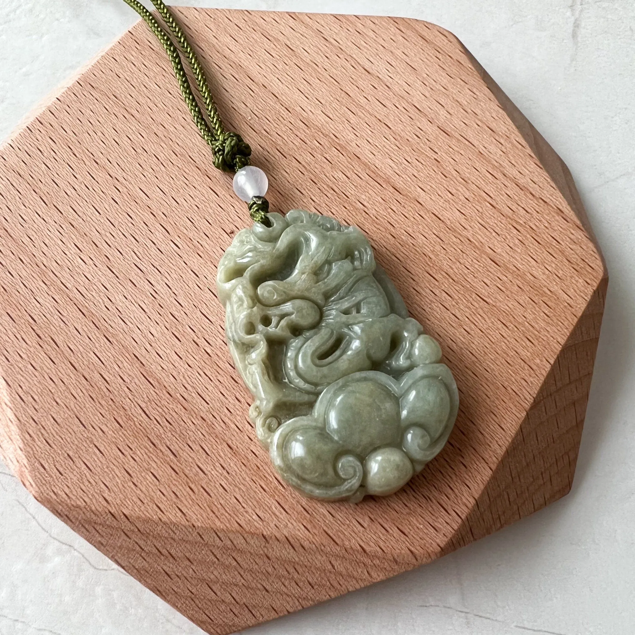 Jadeite Jade Dragon Chinese Zodiac Carved Pendant Necklace, YW-0110-1646605491