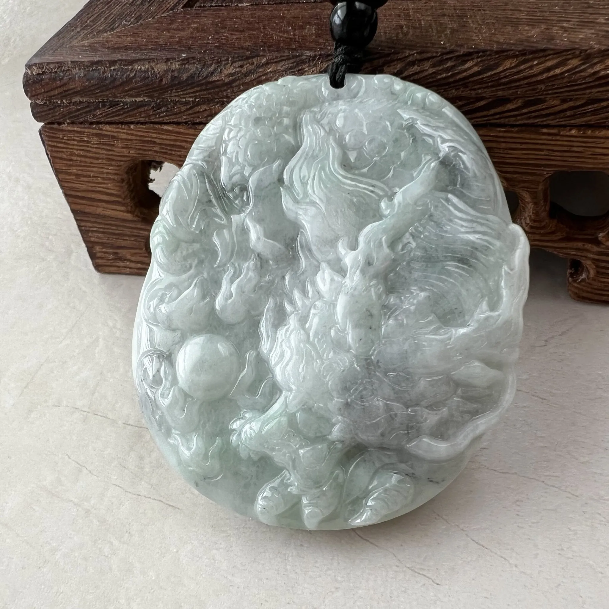 Jadeite Jade Dragon Chinese Zodiac Hand Carved Pendant Necklace, YJ-0321-0447222