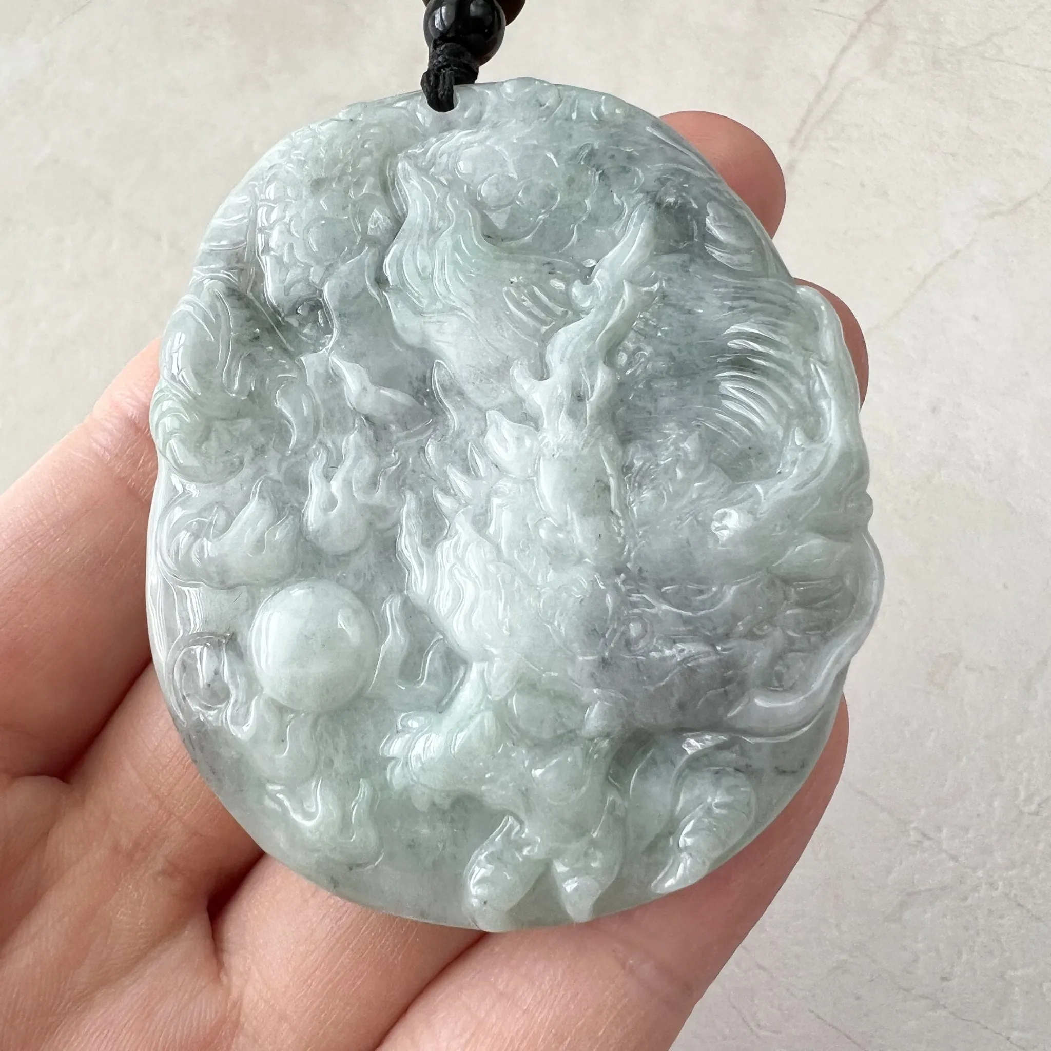 Jadeite Jade Dragon Chinese Zodiac Hand Carved Pendant Necklace, YJ-0321-0447222