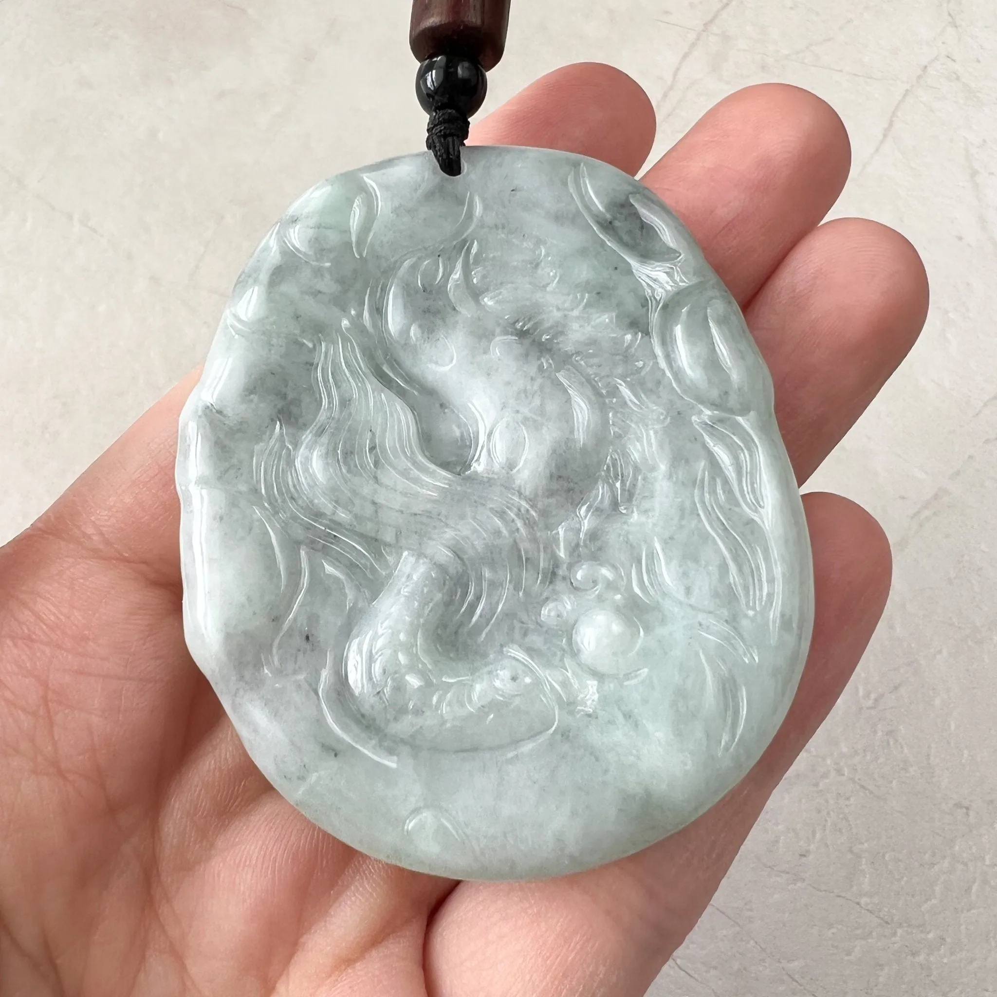 Jadeite Jade Dragon Chinese Zodiac Hand Carved Pendant Necklace, YJ-0321-0447222
