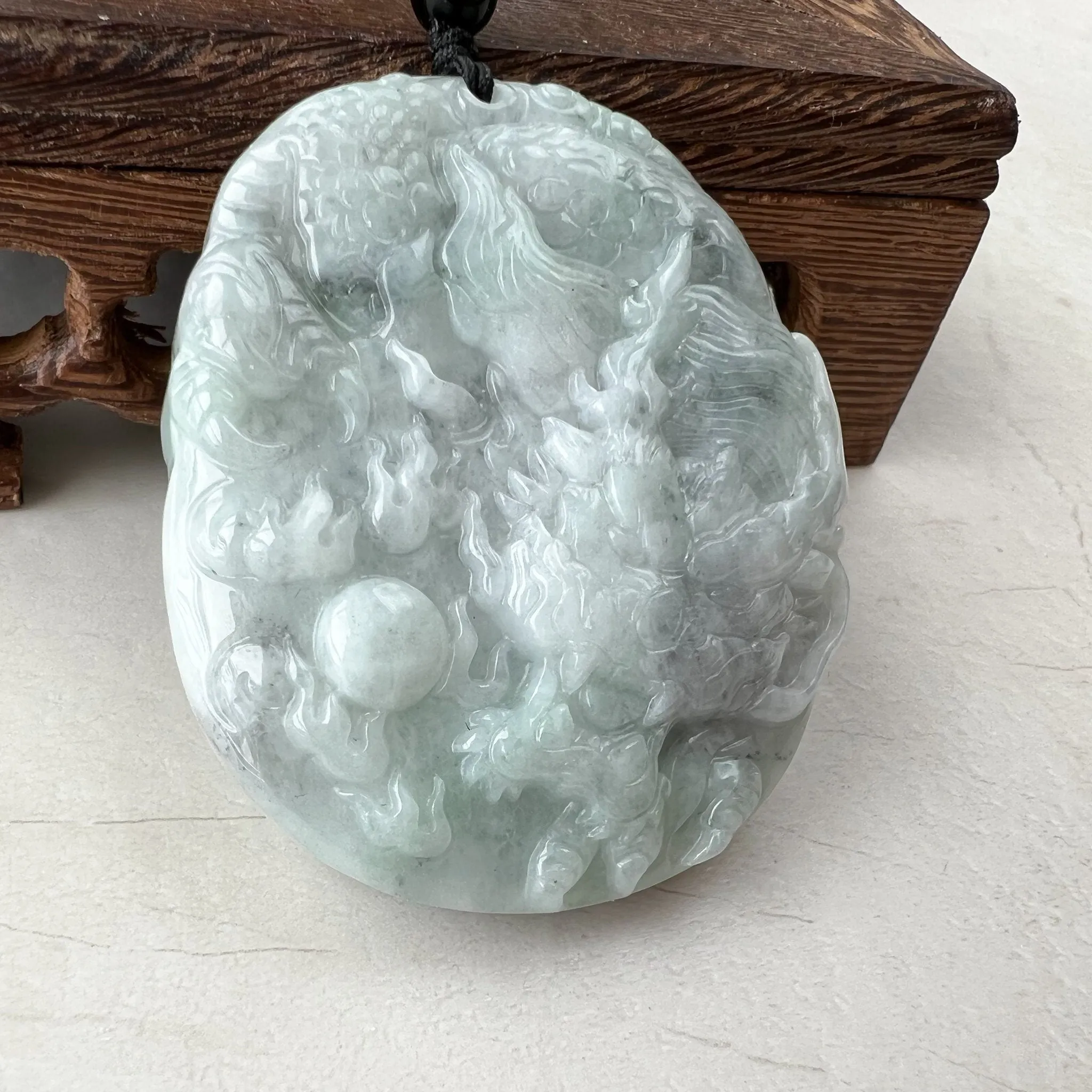 Jadeite Jade Dragon Chinese Zodiac Hand Carved Pendant Necklace, YJ-0321-0447222