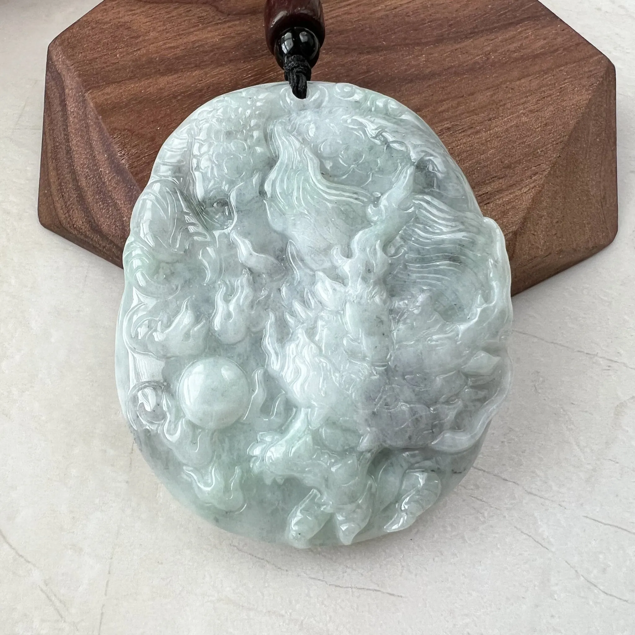Jadeite Jade Dragon Chinese Zodiac Hand Carved Pendant Necklace, YJ-0321-0447222