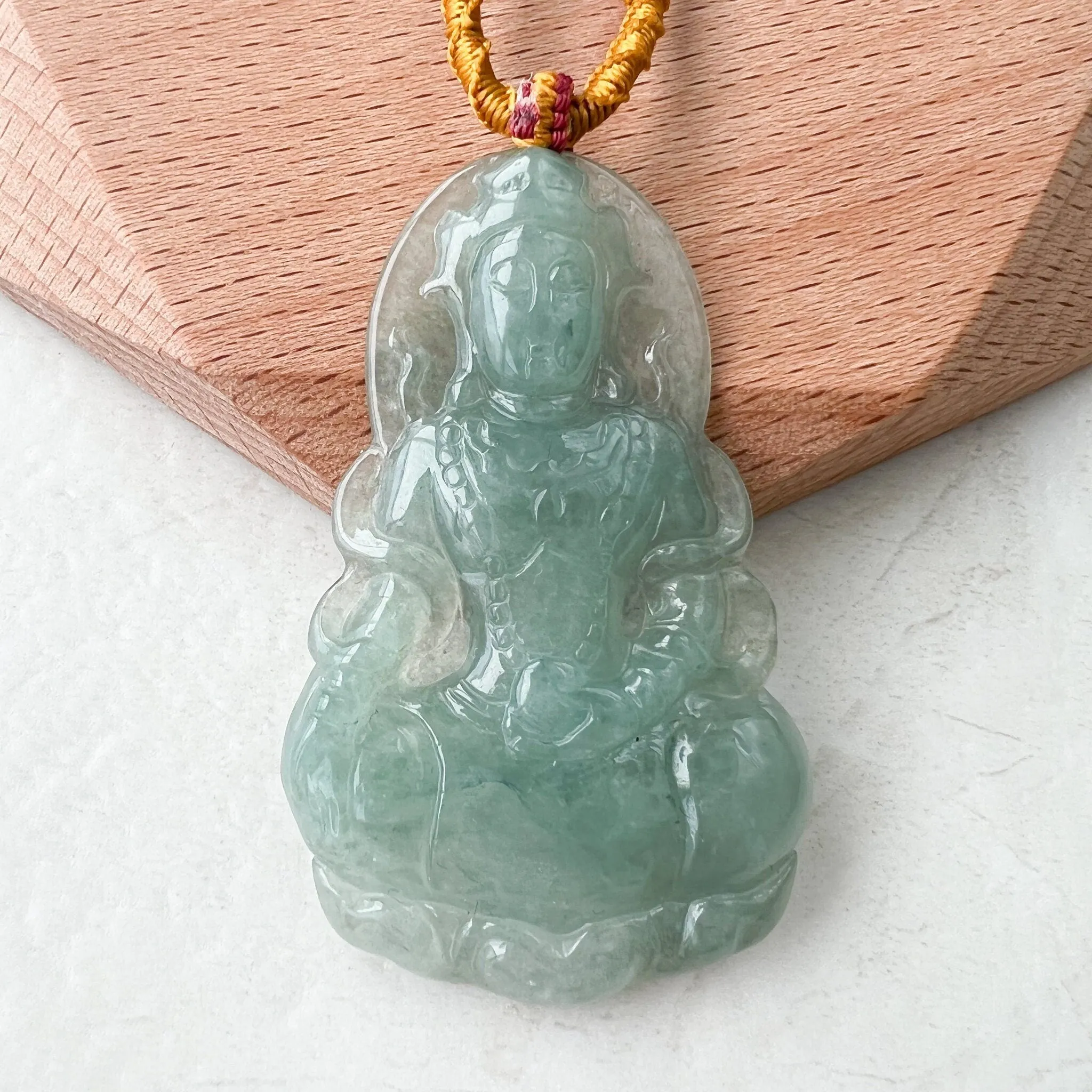Jadeite Jade Guan Yin Avalokiteshvara Hand Carved Pendant Necklace, YJ-1221-0241350