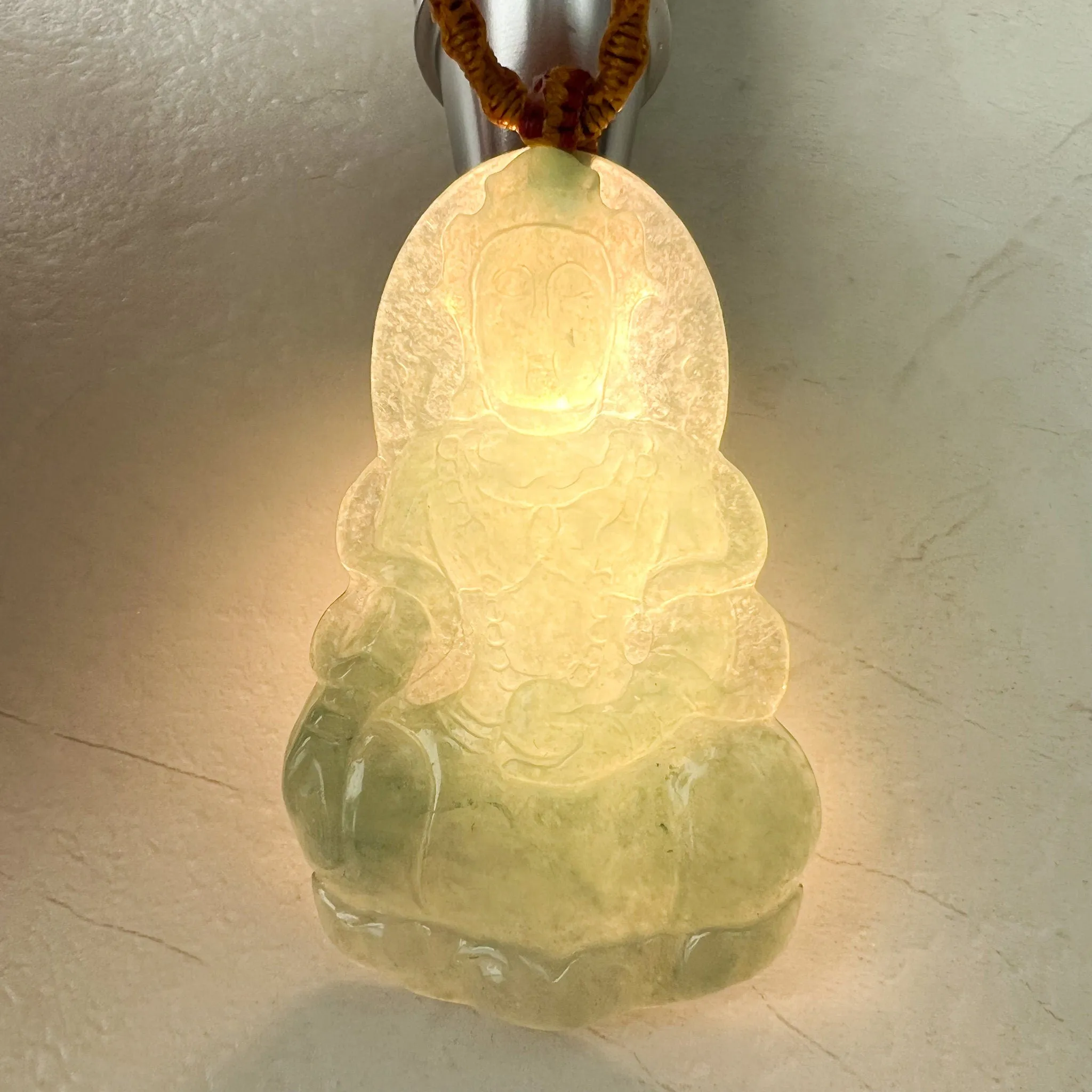Jadeite Jade Guan Yin Avalokiteshvara Hand Carved Pendant Necklace, YJ-1221-0241350