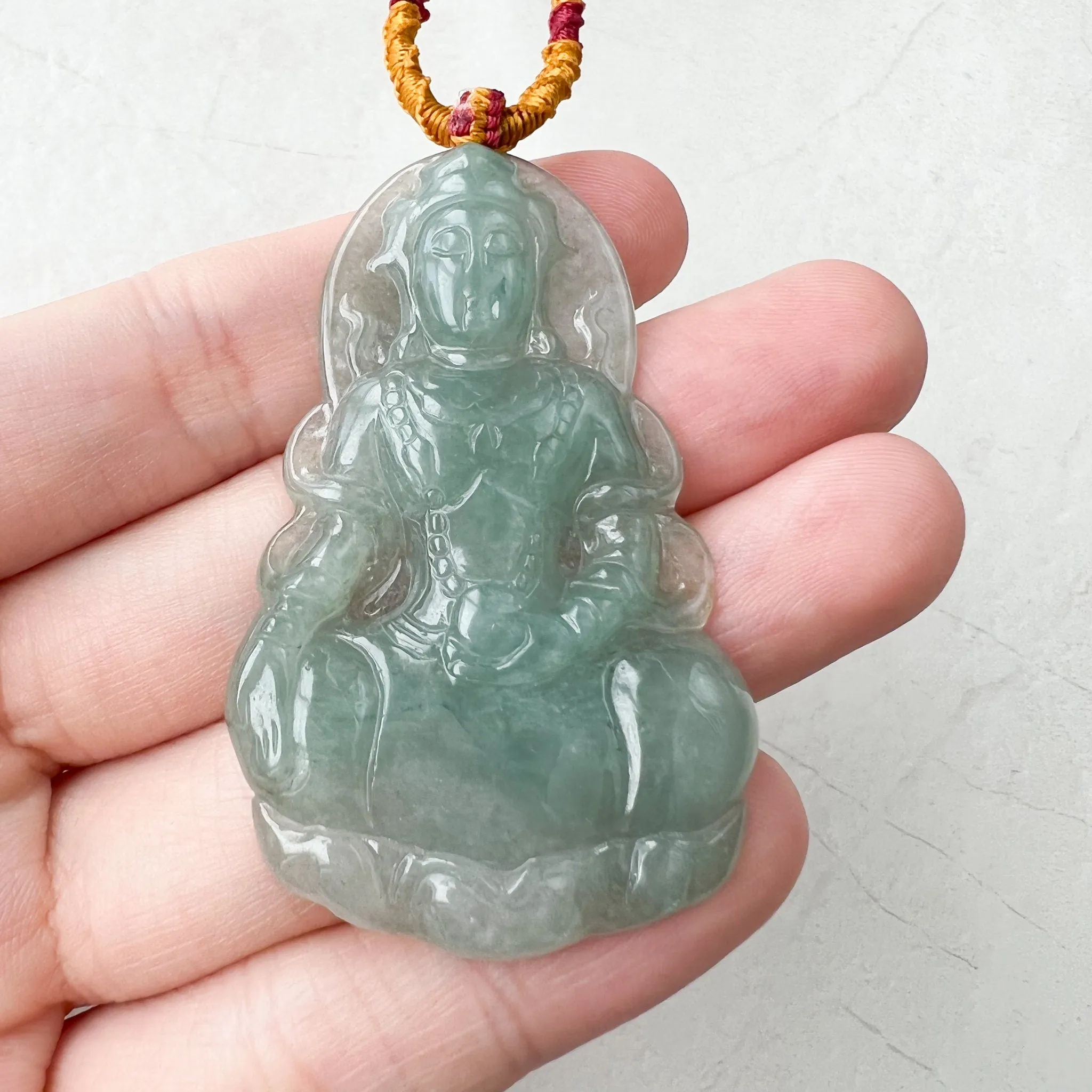 Jadeite Jade Guan Yin Avalokiteshvara Hand Carved Pendant Necklace, YJ-1221-0241350