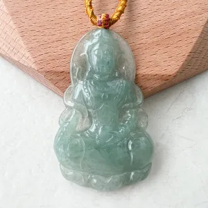 Jadeite Jade Guan Yin Avalokiteshvara Hand Carved Pendant Necklace, YJ-1221-0241350