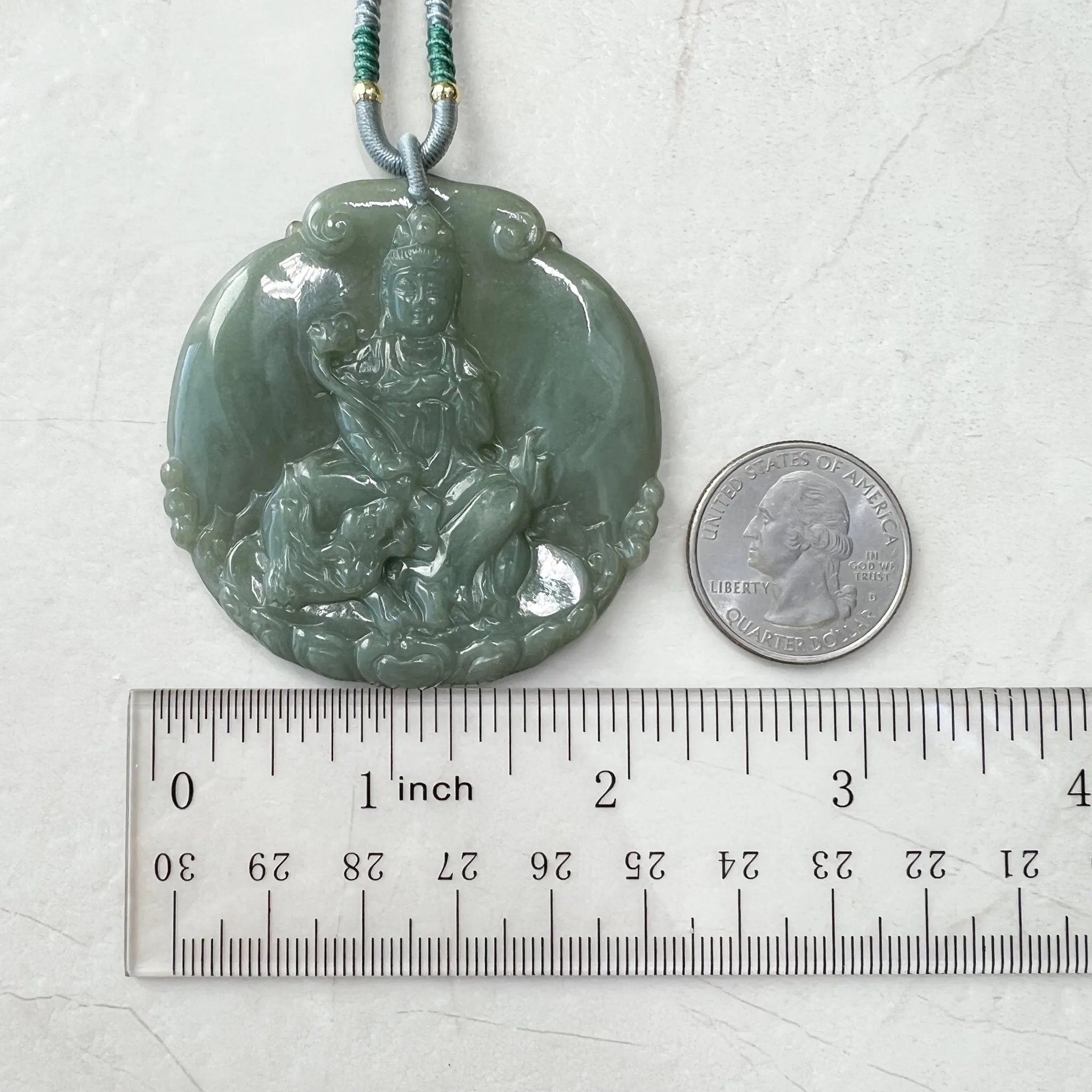 Jadeite Jade Guan Yin Avalokiteshvara Hand Carved Pendant Necklace, YJ-1221-0279050-2