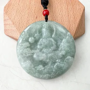 Jadeite Jade Guan Yin Mountain Landscape Avalokiteshvara, Quan Am, 观音, Hand Carved Pendant Necklace, YJ-0622-1668988969