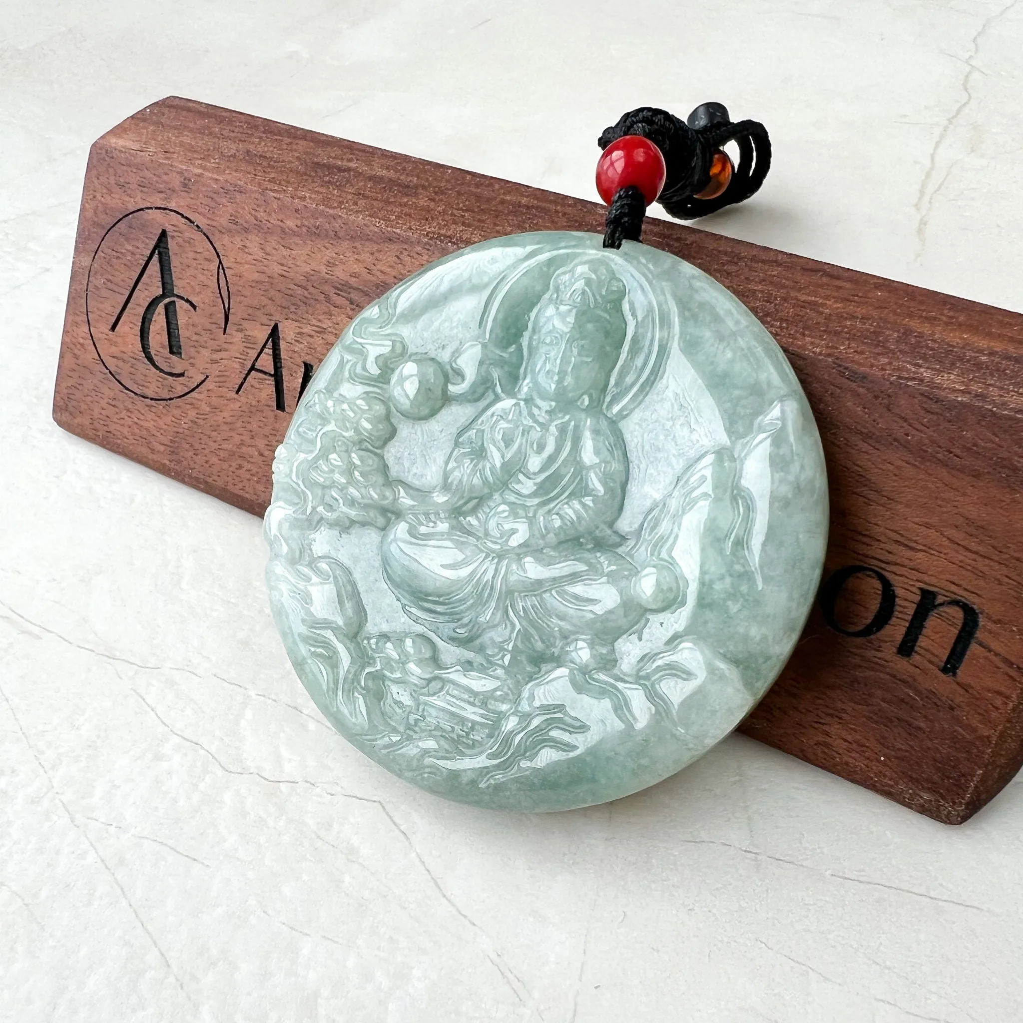 Jadeite Jade Guan Yin Mountain Landscape Avalokiteshvara, Quan Am, 观音, Hand Carved Pendant Necklace, YJ-0622-1668988969