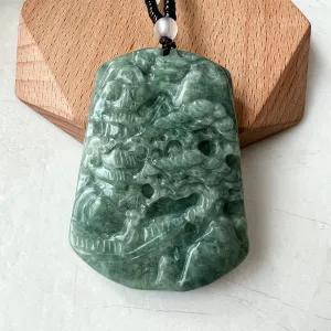 Jadeite Jade Landscape Tree Mountain Forest River Scenery Hand Carved Pendant Necklace, YJ-0921-0114512