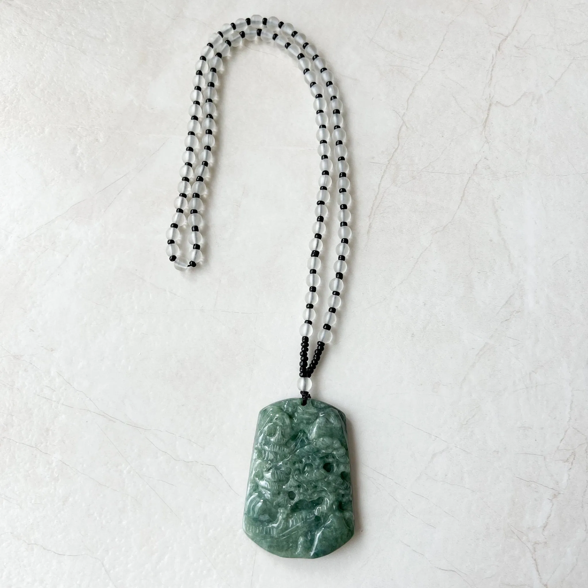 Jadeite Jade Landscape Tree Mountain Forest River Scenery Hand Carved Pendant Necklace, YJ-0921-0114512