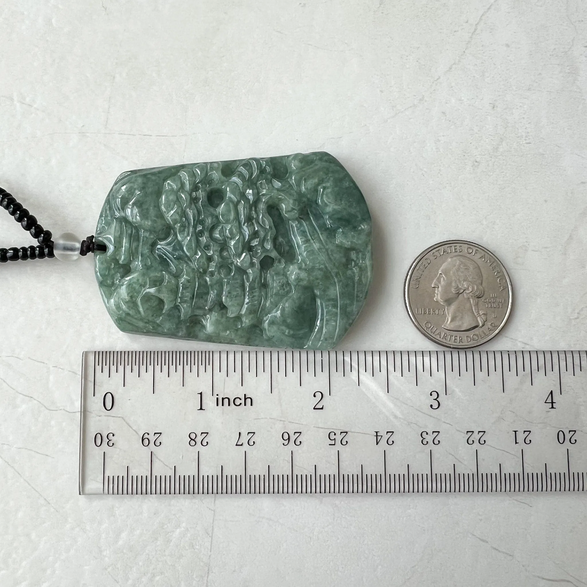 Jadeite Jade Landscape Tree Mountain Forest River Scenery Hand Carved Pendant Necklace, YJ-0921-0114512
