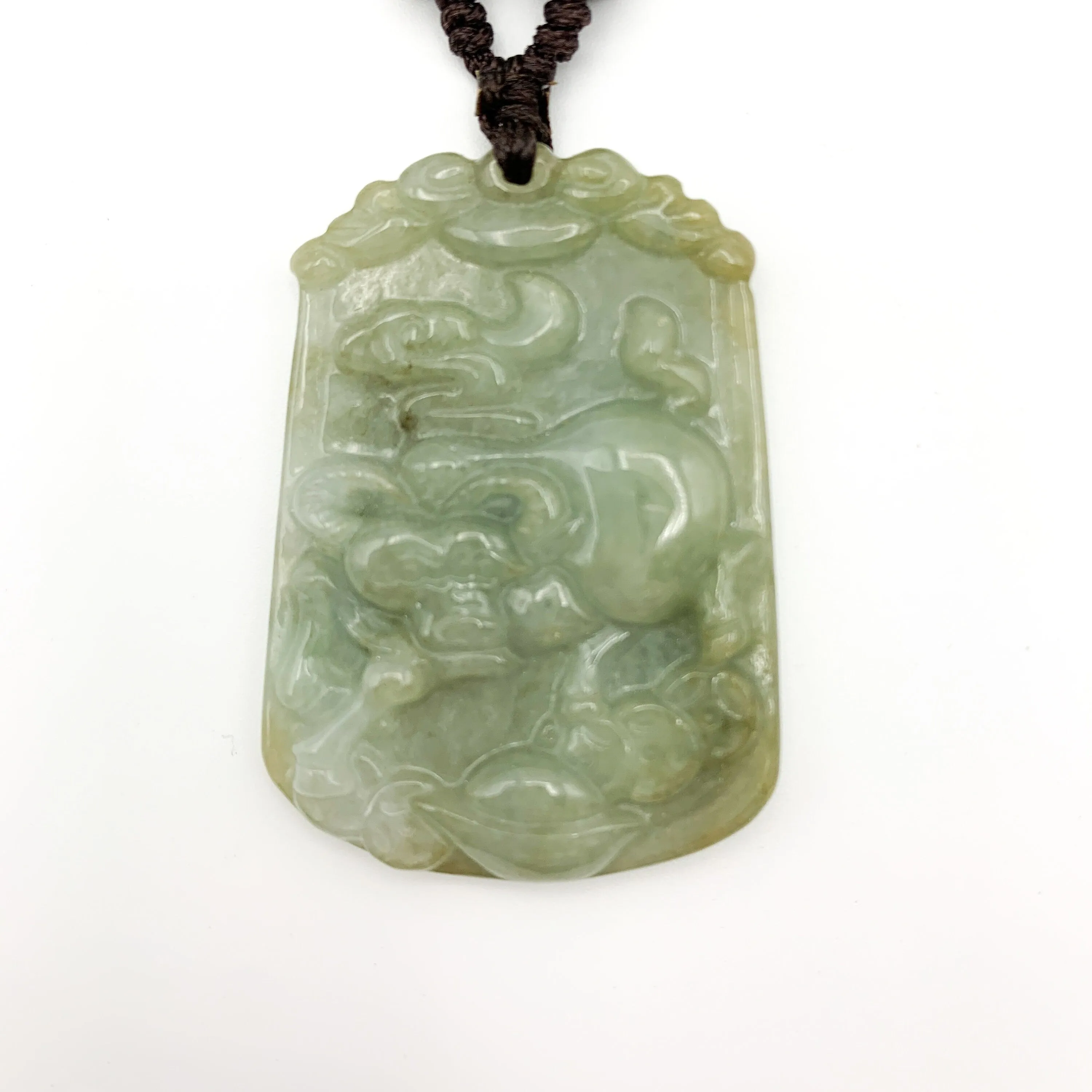 Jadeite Jade Ox Bull Cow Chinese Zodiac Carved Pendant Necklace, YW-0321-1645672473