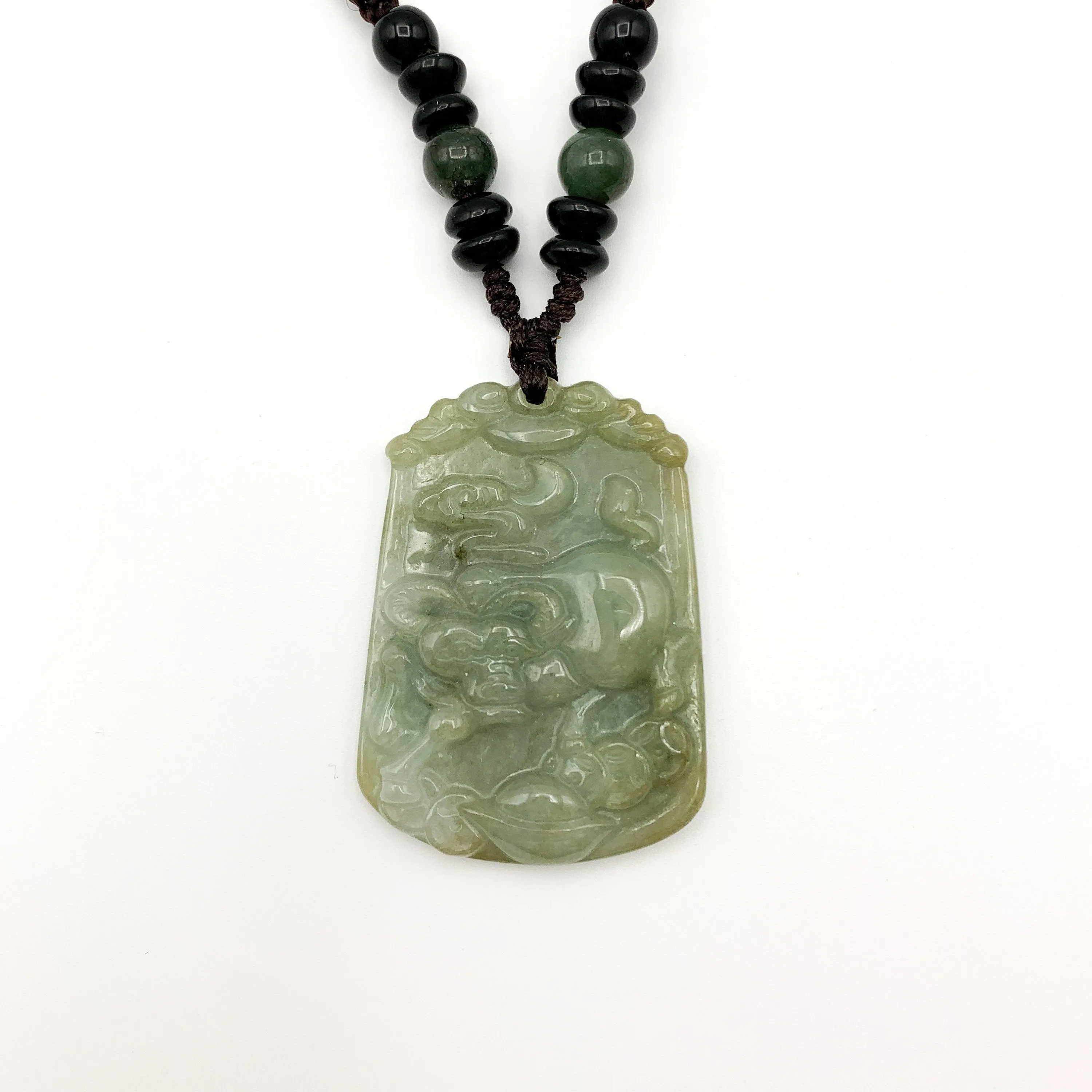 Jadeite Jade Ox Bull Cow Chinese Zodiac Carved Pendant Necklace, YW-0321-1645672473
