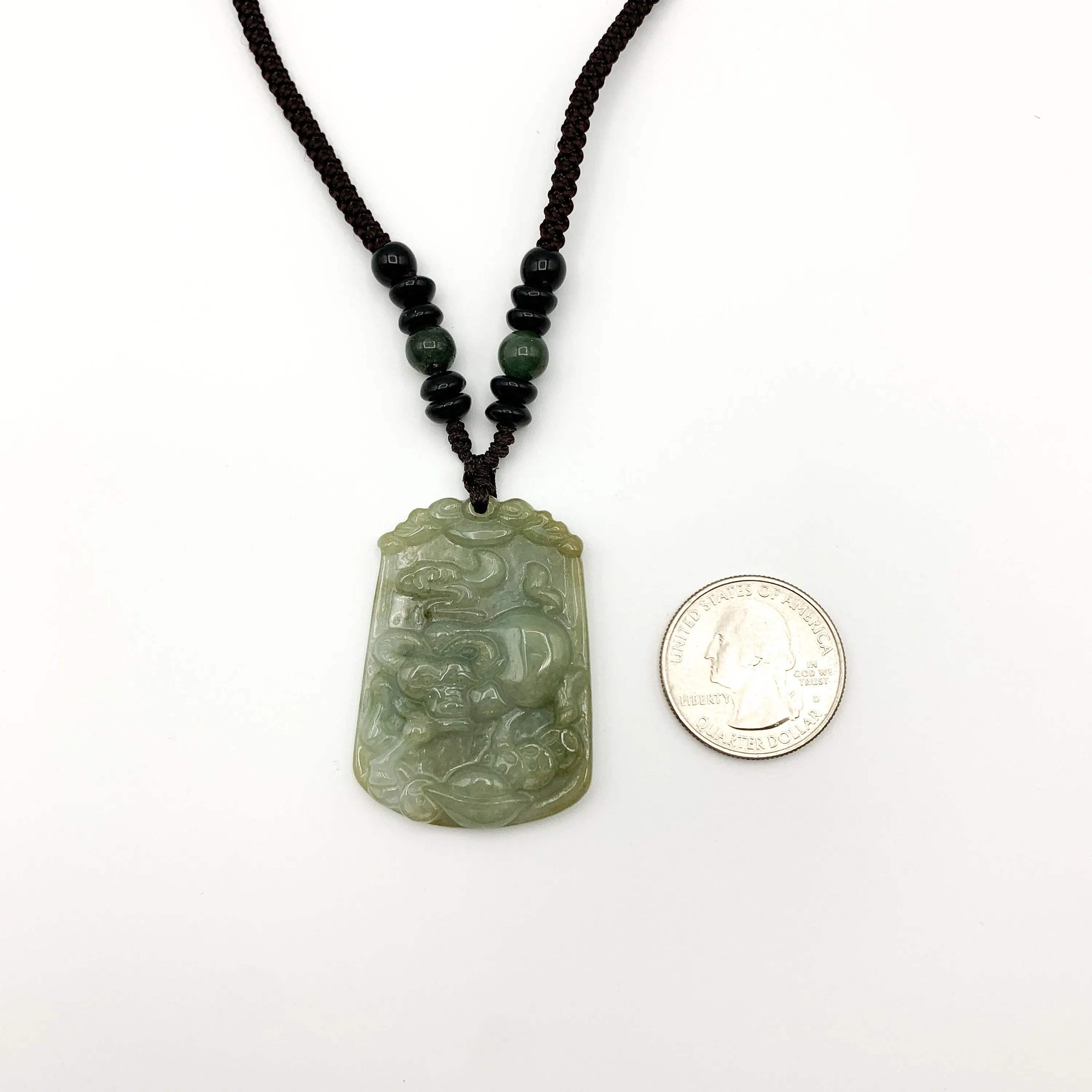 Jadeite Jade Ox Bull Cow Chinese Zodiac Carved Pendant Necklace, YW-0321-1645672473