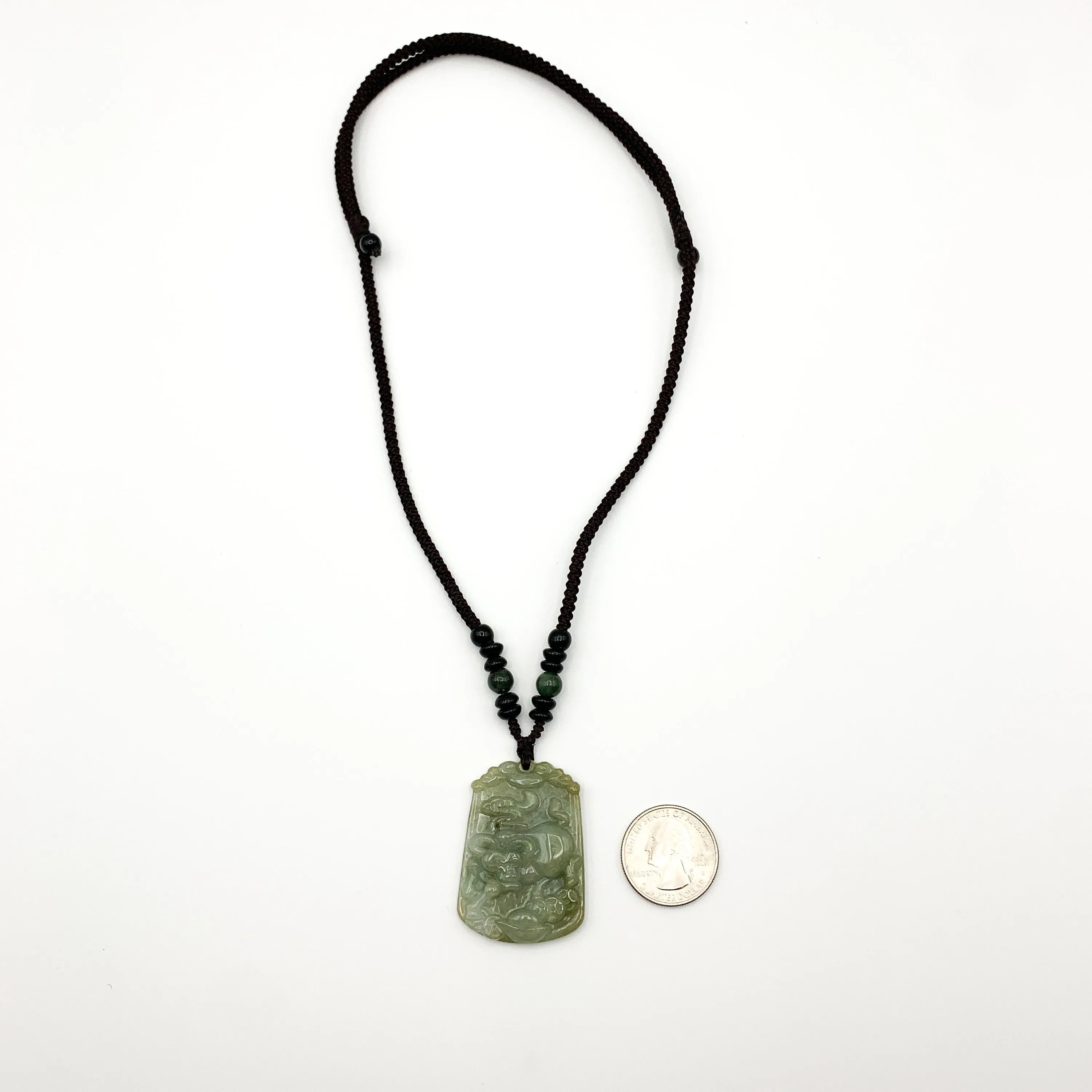 Jadeite Jade Ox Bull Cow Chinese Zodiac Carved Pendant Necklace, YW-0321-1645672473