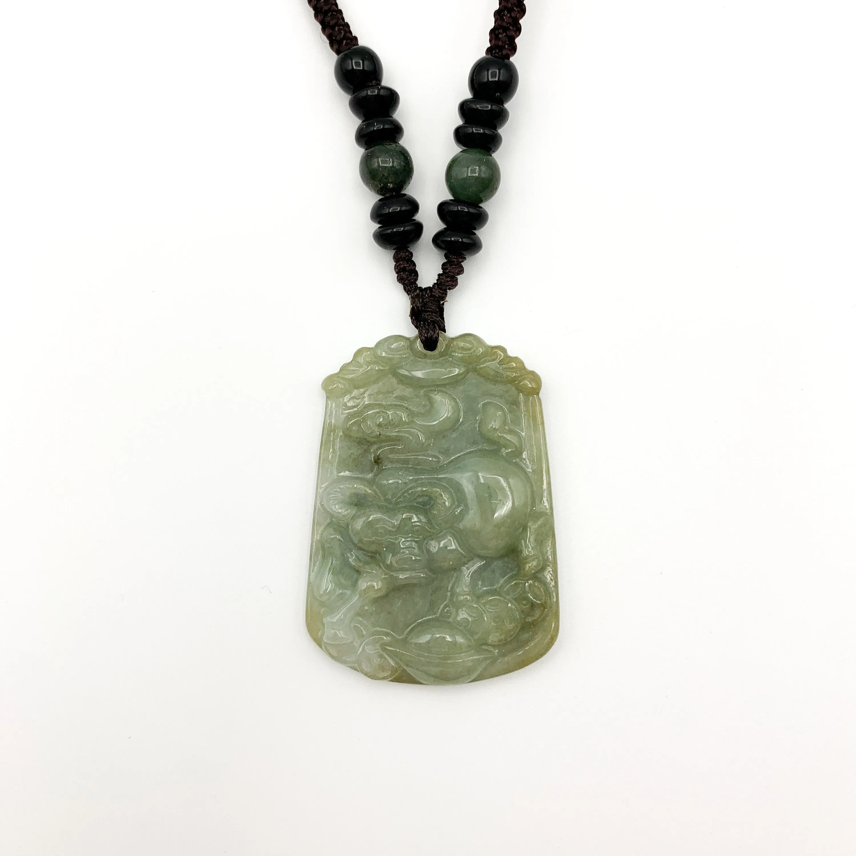Jadeite Jade Ox Bull Cow Chinese Zodiac Carved Pendant Necklace, YW-0321-1645672473