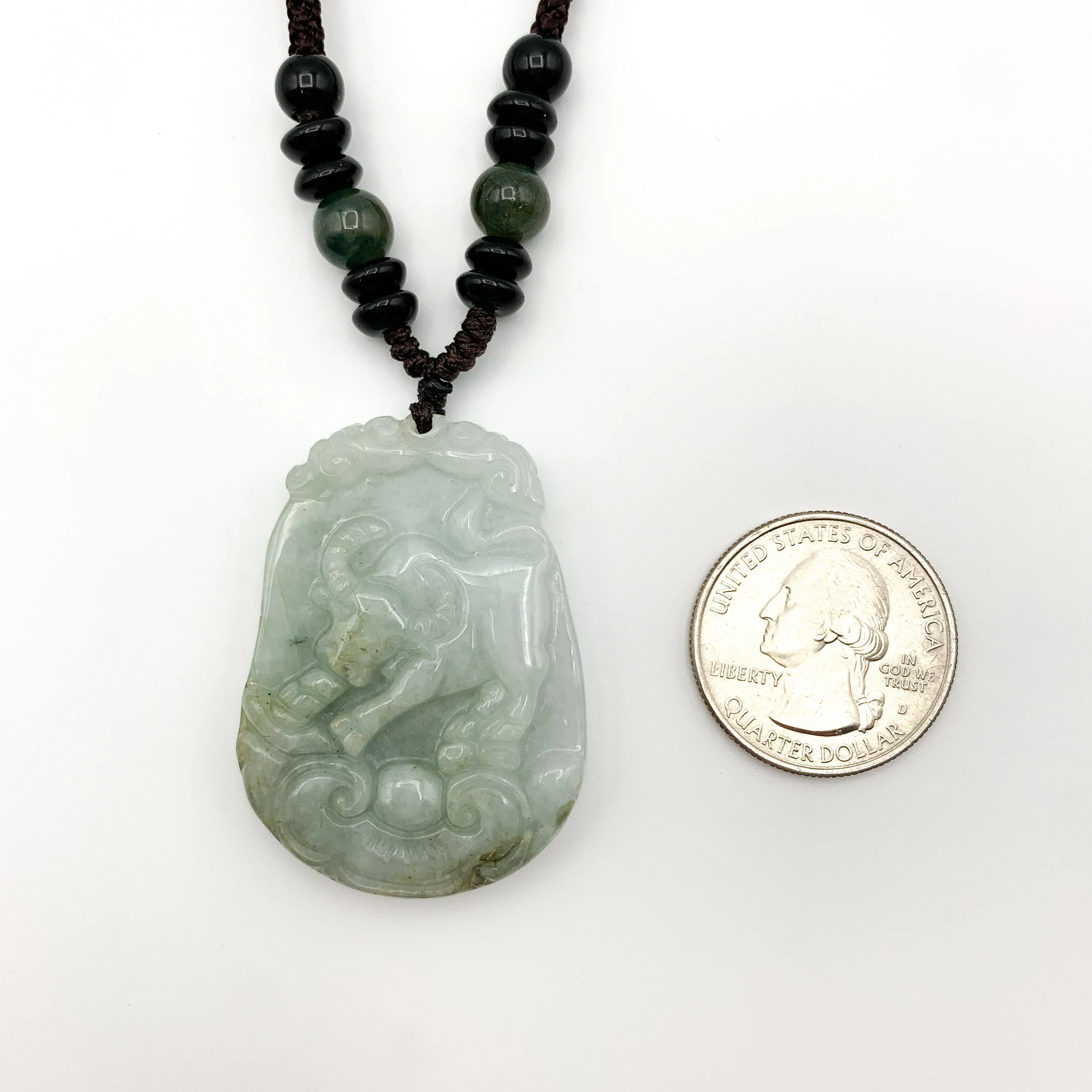 Jadeite Jade Ox Bull Cow Chinese Zodiac Carved Pendant Necklace, YW-0321-1645944372
