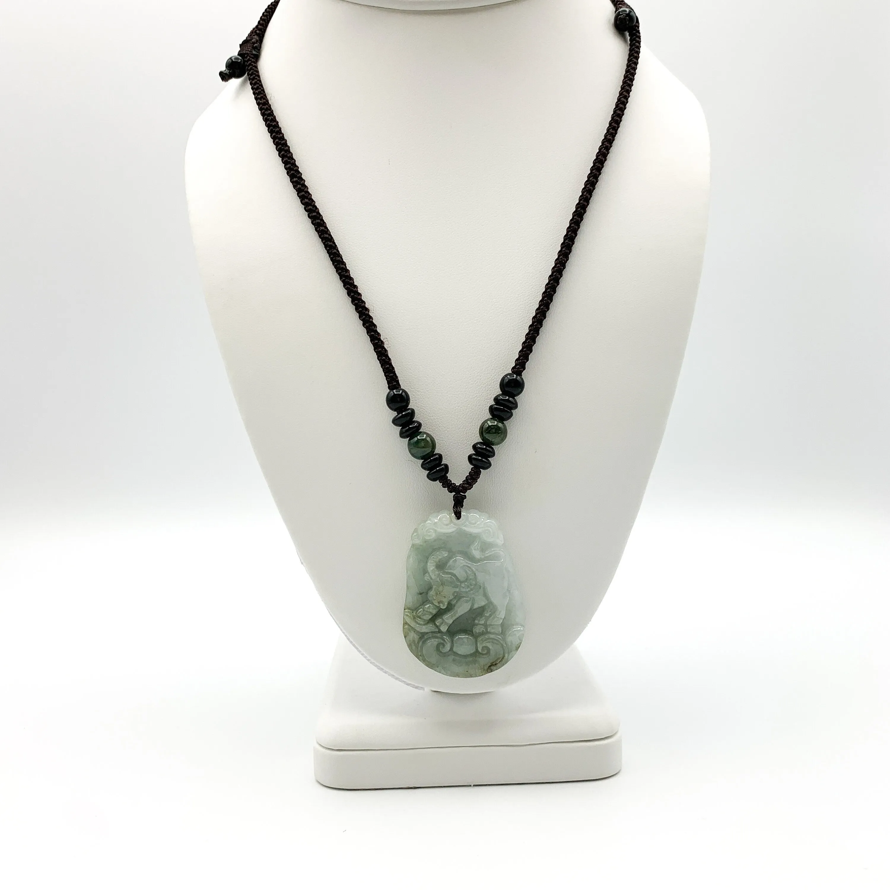 Jadeite Jade Ox Bull Cow Chinese Zodiac Carved Pendant Necklace, YW-0321-1645944372