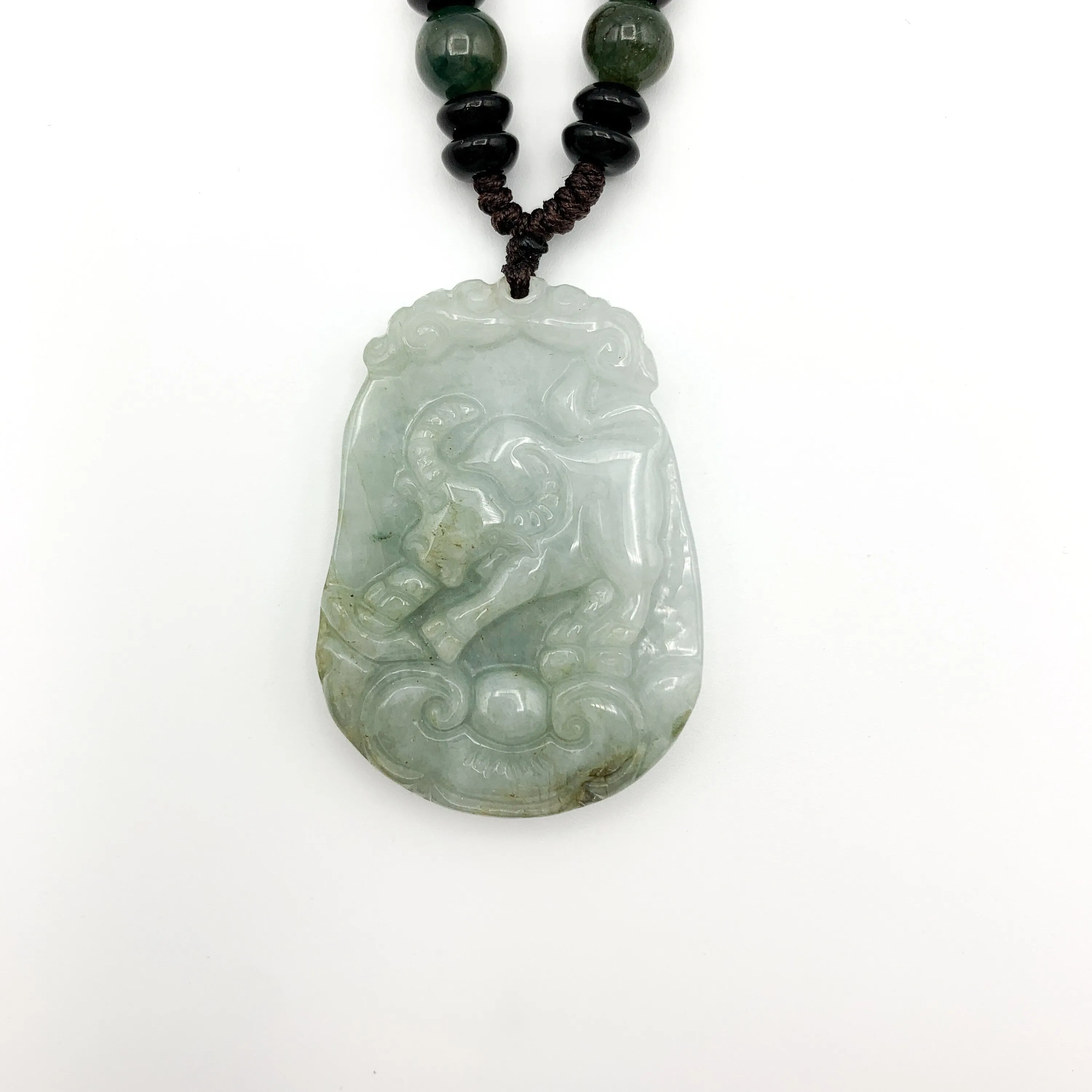 Jadeite Jade Ox Bull Cow Chinese Zodiac Carved Pendant Necklace, YW-0321-1645944372