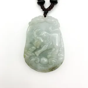 Jadeite Jade Ox Bull Cow Chinese Zodiac Carved Pendant Necklace, YW-0321-1645944372