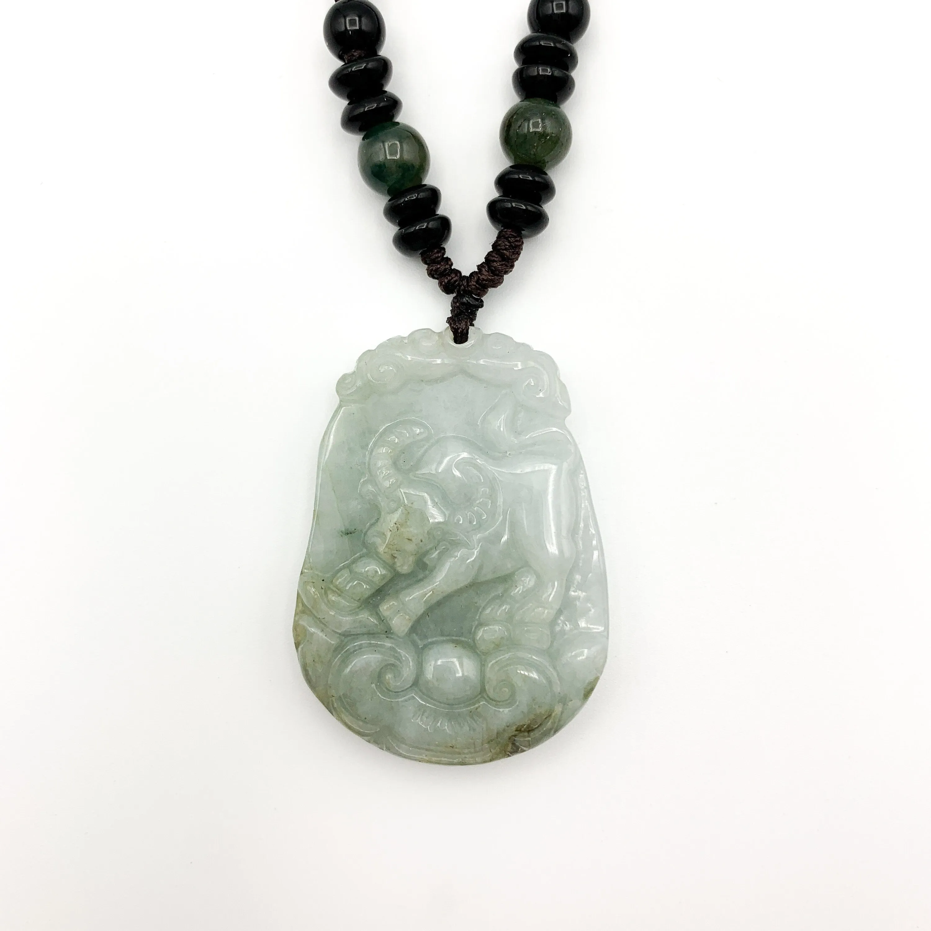 Jadeite Jade Ox Bull Cow Chinese Zodiac Carved Pendant Necklace, YW-0321-1645944372