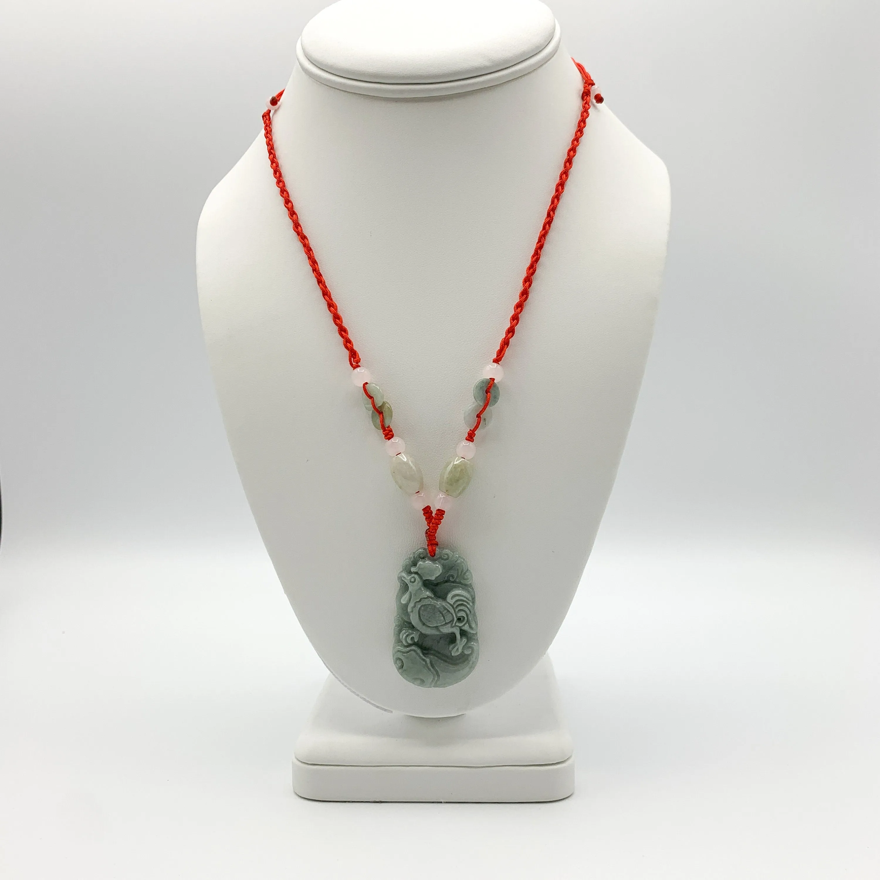 Jadeite Jade Rooster Chicken Chinese Zodiac Carved Rustic Pendant Necklace, YW-0110-1647059461