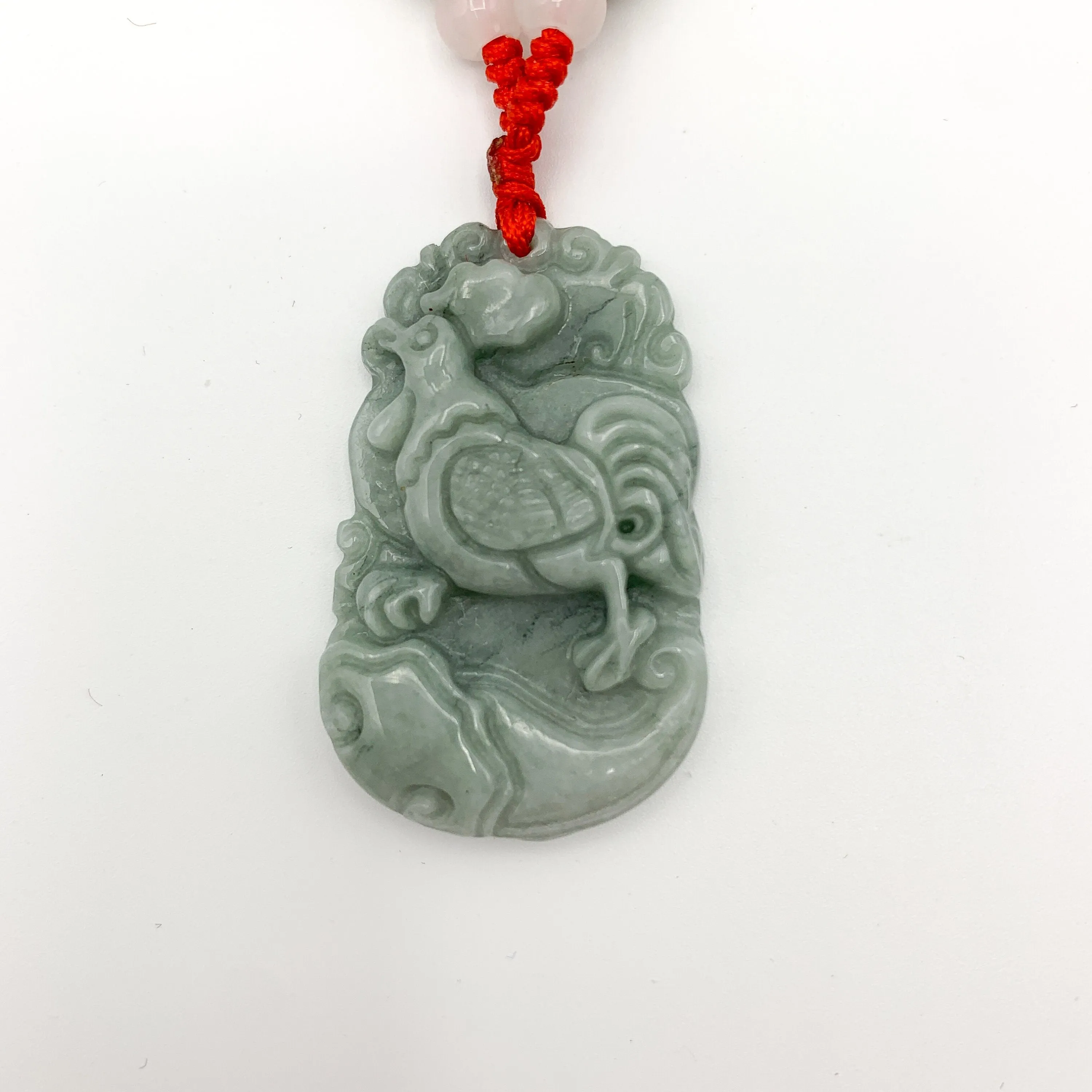 Jadeite Jade Rooster Chicken Chinese Zodiac Carved Rustic Pendant Necklace, YW-0110-1647059461