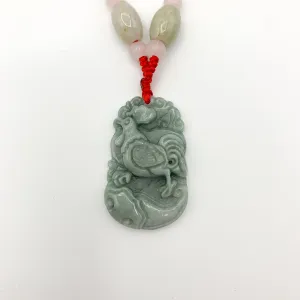 Jadeite Jade Rooster Chicken Chinese Zodiac Carved Rustic Pendant Necklace, YW-0110-1647059461